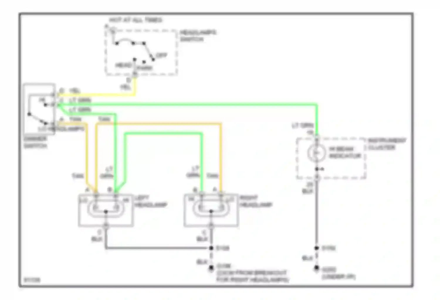 Vandura P3500 GMC  (1985-1997): Headlight circuit, motor home chassis with single headlamps without
drl