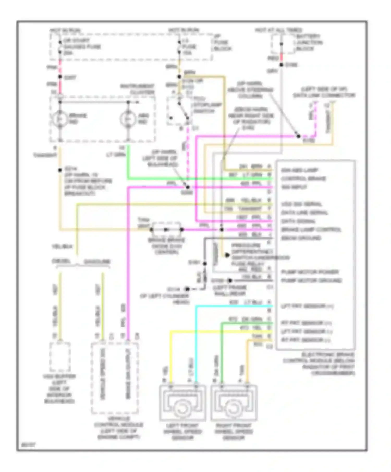 Wiring diagram vss sig serial data line serial data signal brake lamp control ebcm ground for GMC Vandura P3500  (1985-1997) (1 of 2)