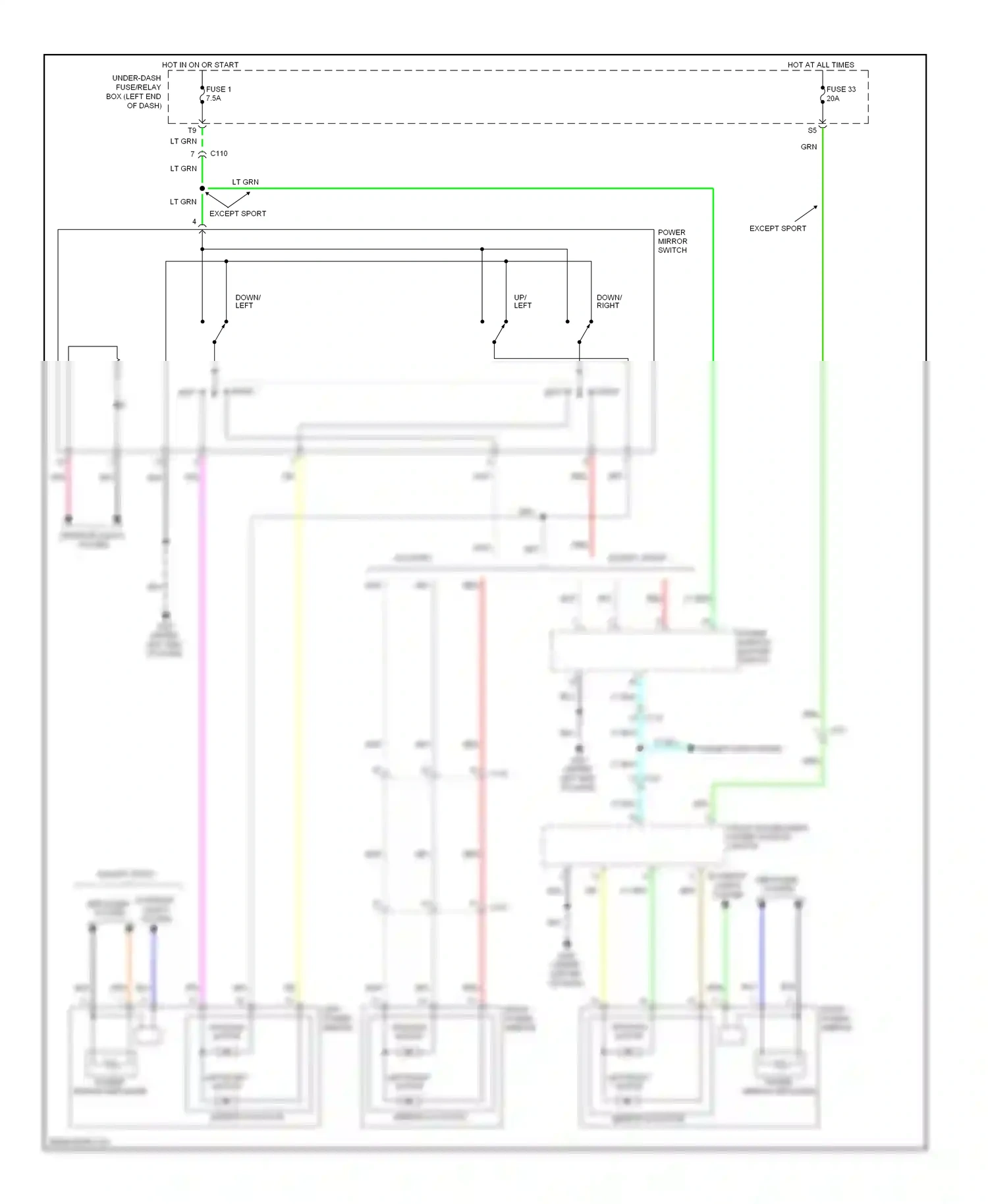 Wiring diagram front passenger's power window switch for Honda Accord IX (2012-2016) (10 of 15)