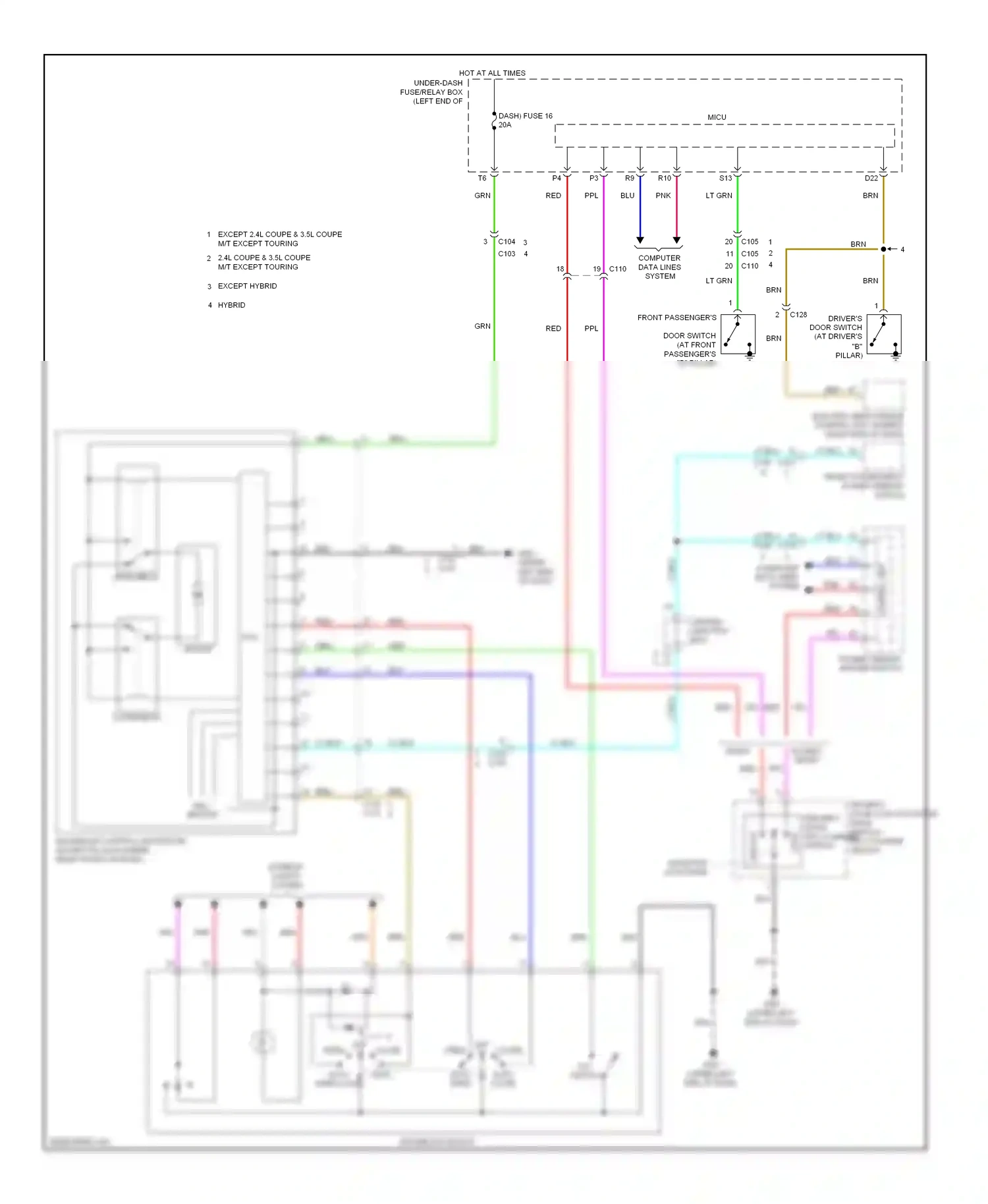 Wiring diagram front passenger's power window switch for Honda Accord IX (2012-2016) (13 of 15)