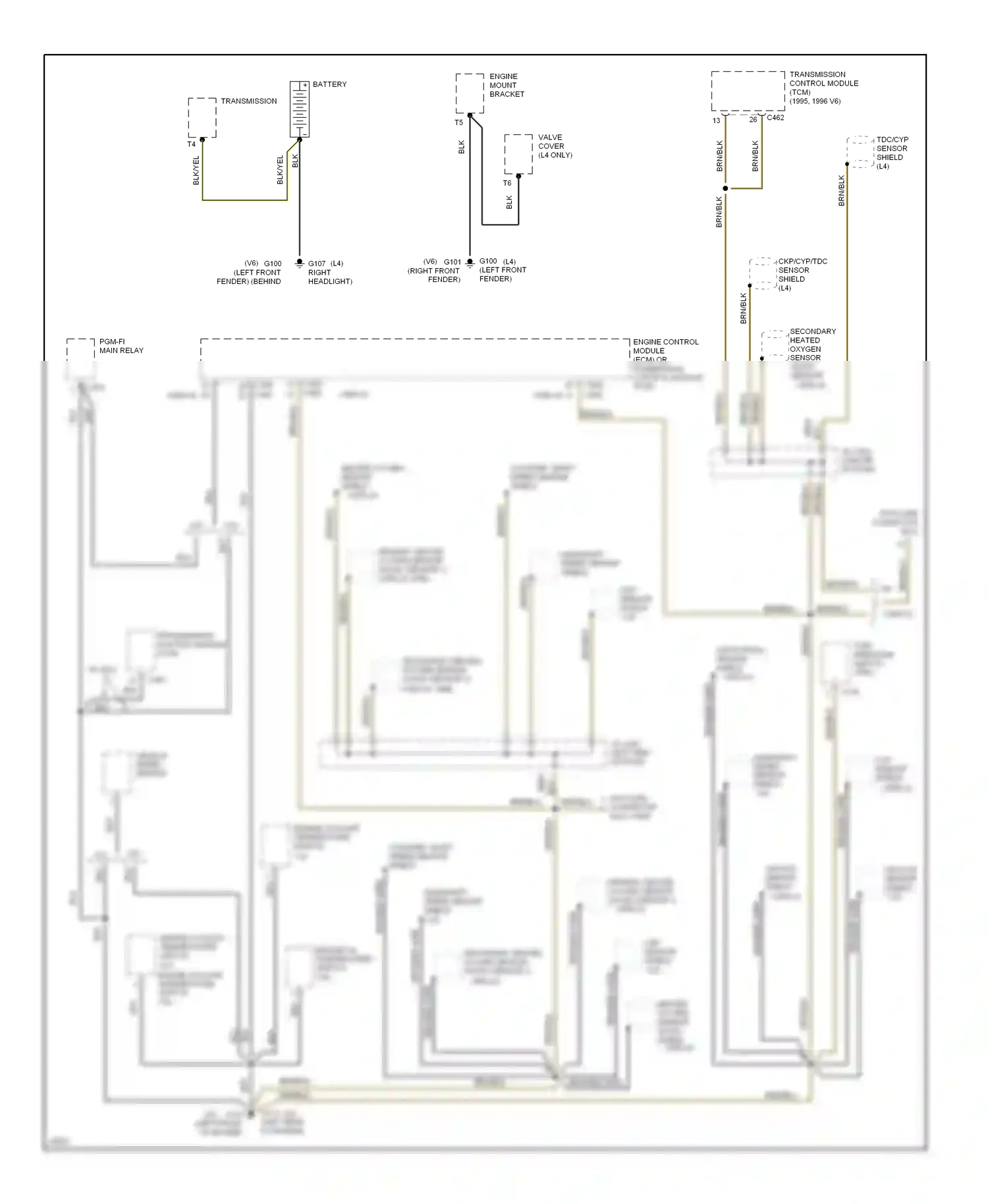 Honda Accord V (1993-1998) engine coolant temperature switch wiring diagram  (1 of 1)