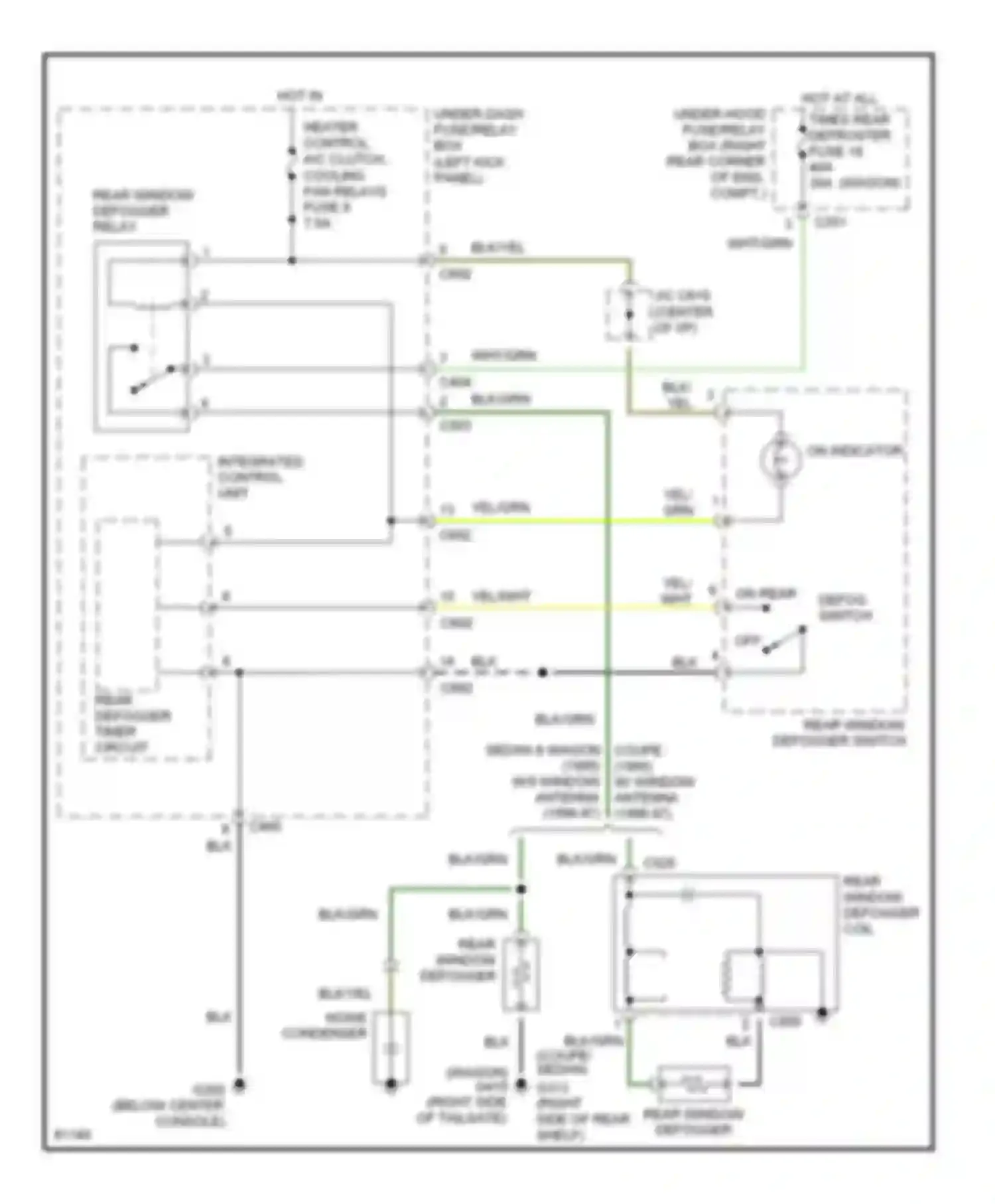 Wiring diagram rear window defogger relay for Honda Accord V (1993-1998) (1 of 2)