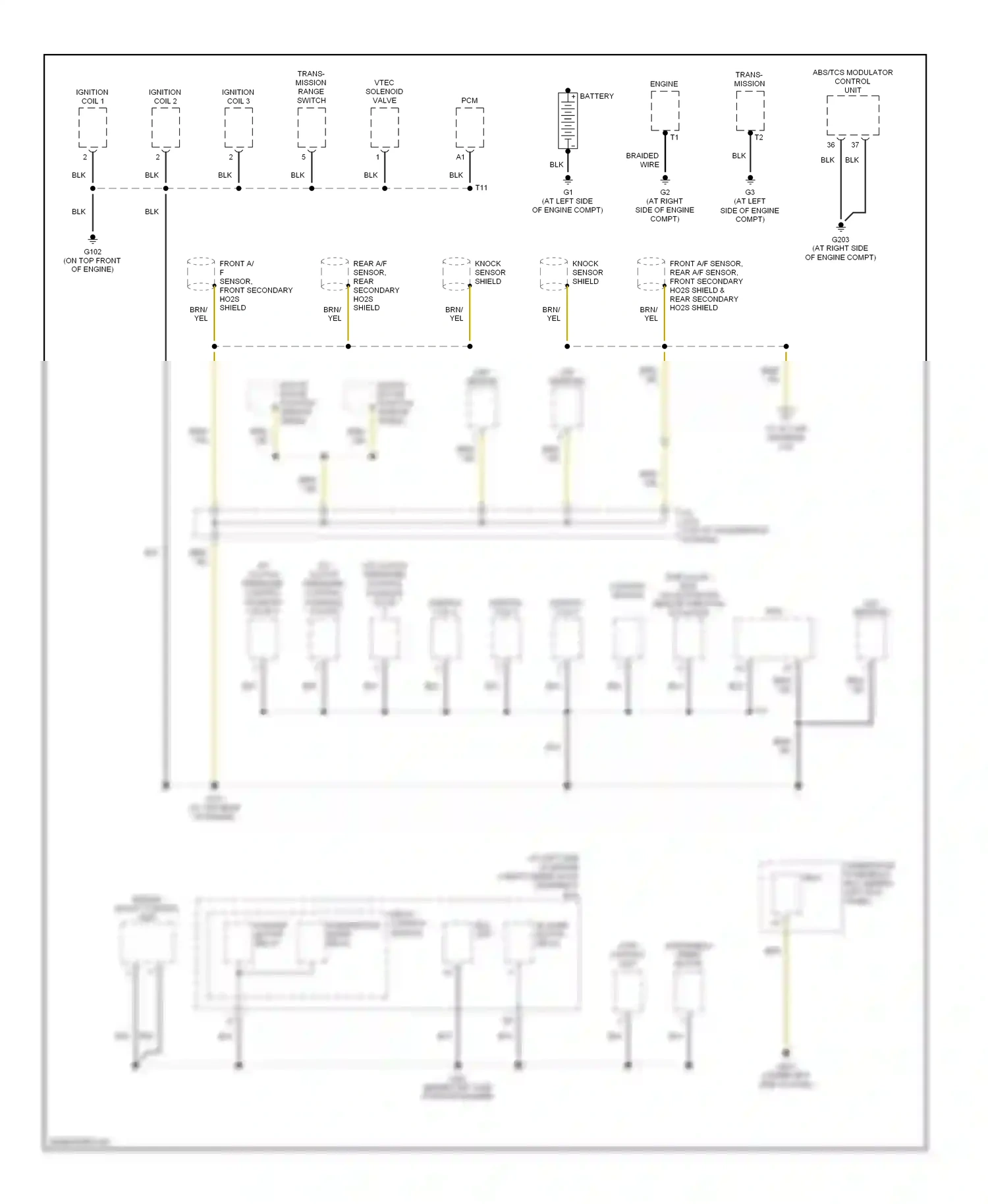 Wiring diagram abs/tcs modulator control unit for Honda Accord VII facelift (2005-2008) (1 of 3)