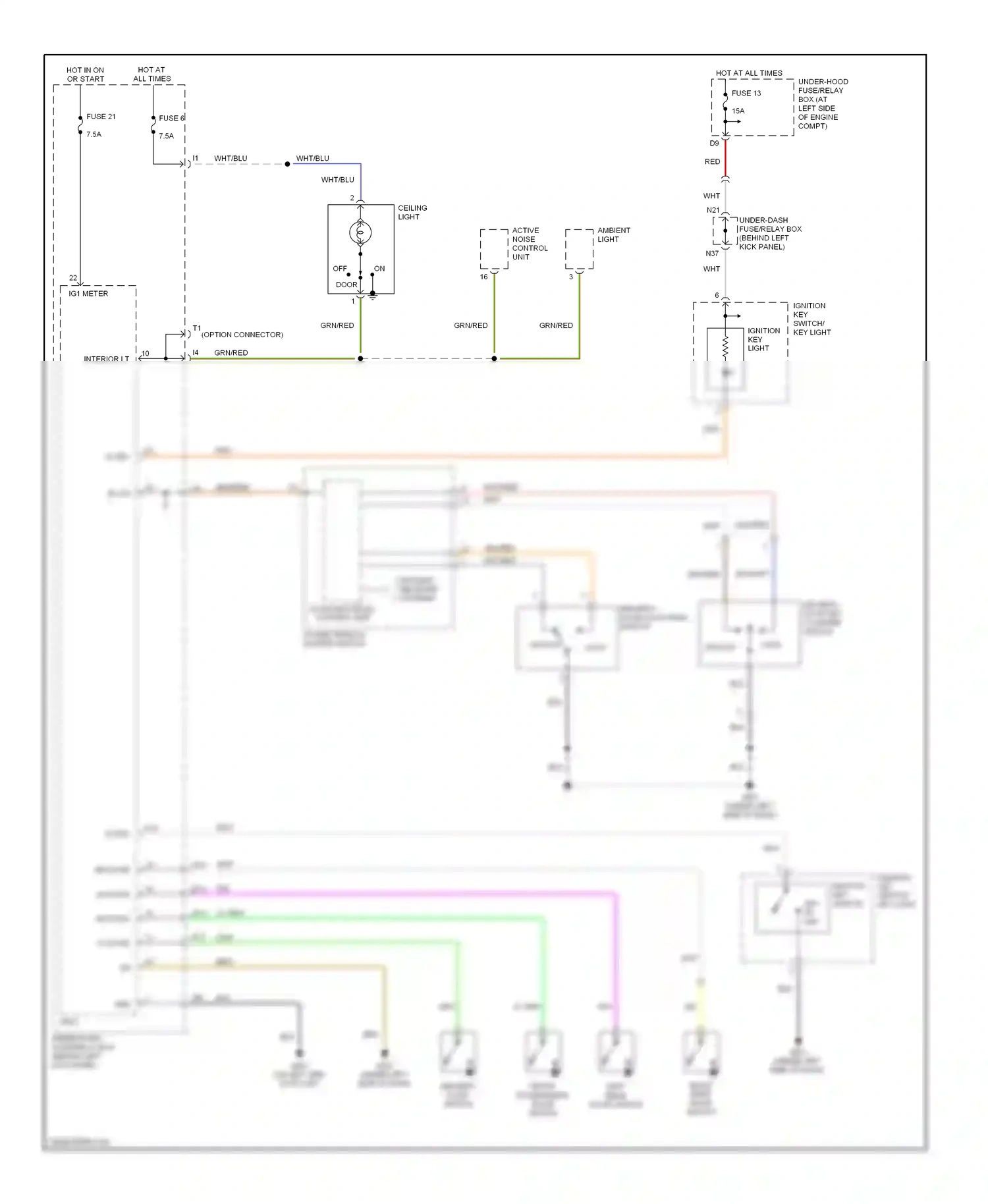 Wiring diagram ignition key switch/ key light for Honda Accord VII facelift (2005-2008) (2 of 5)