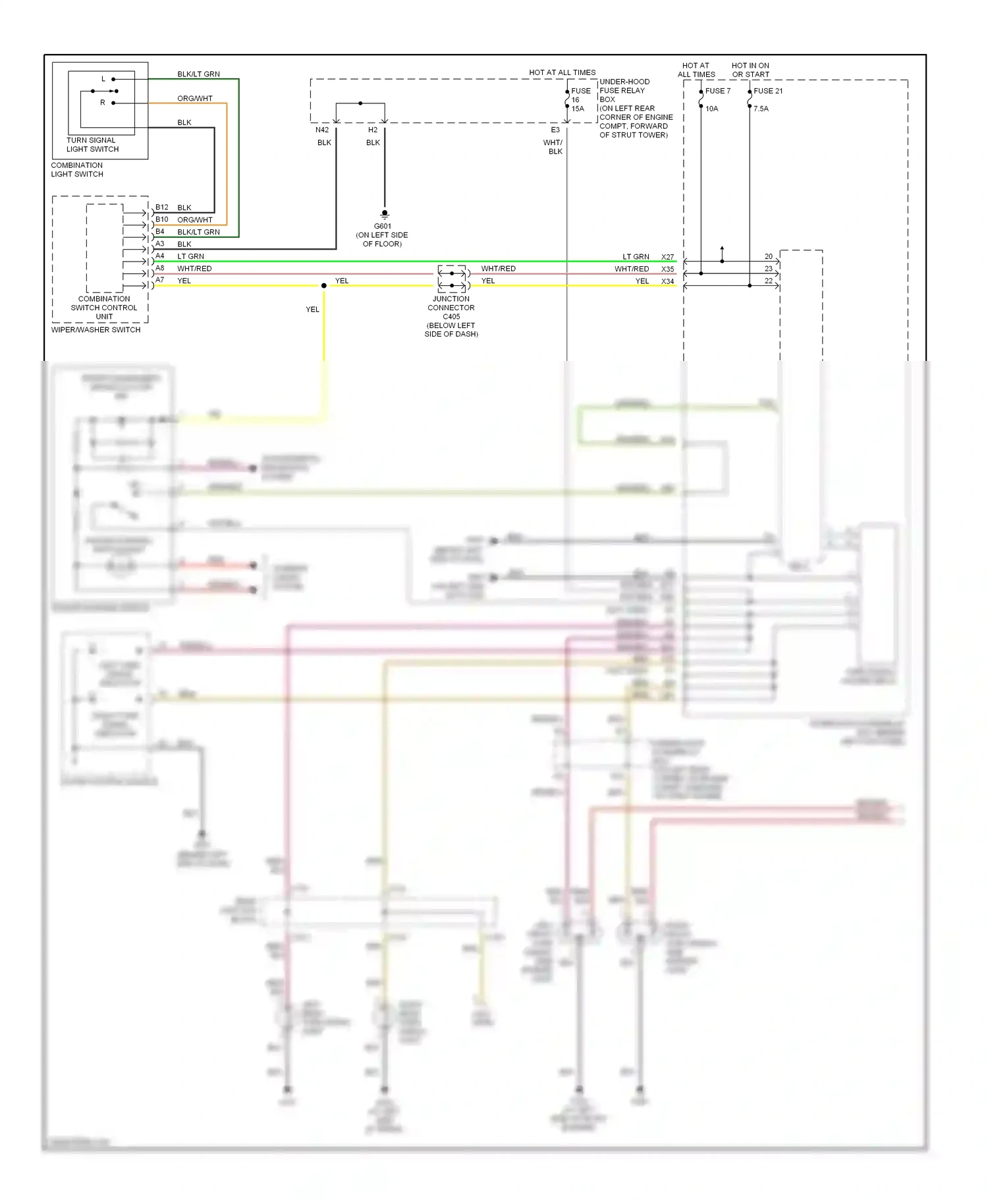 Wiring diagram hazard warning switch light for Honda Accord VII (2002-2006) (1 of 2)