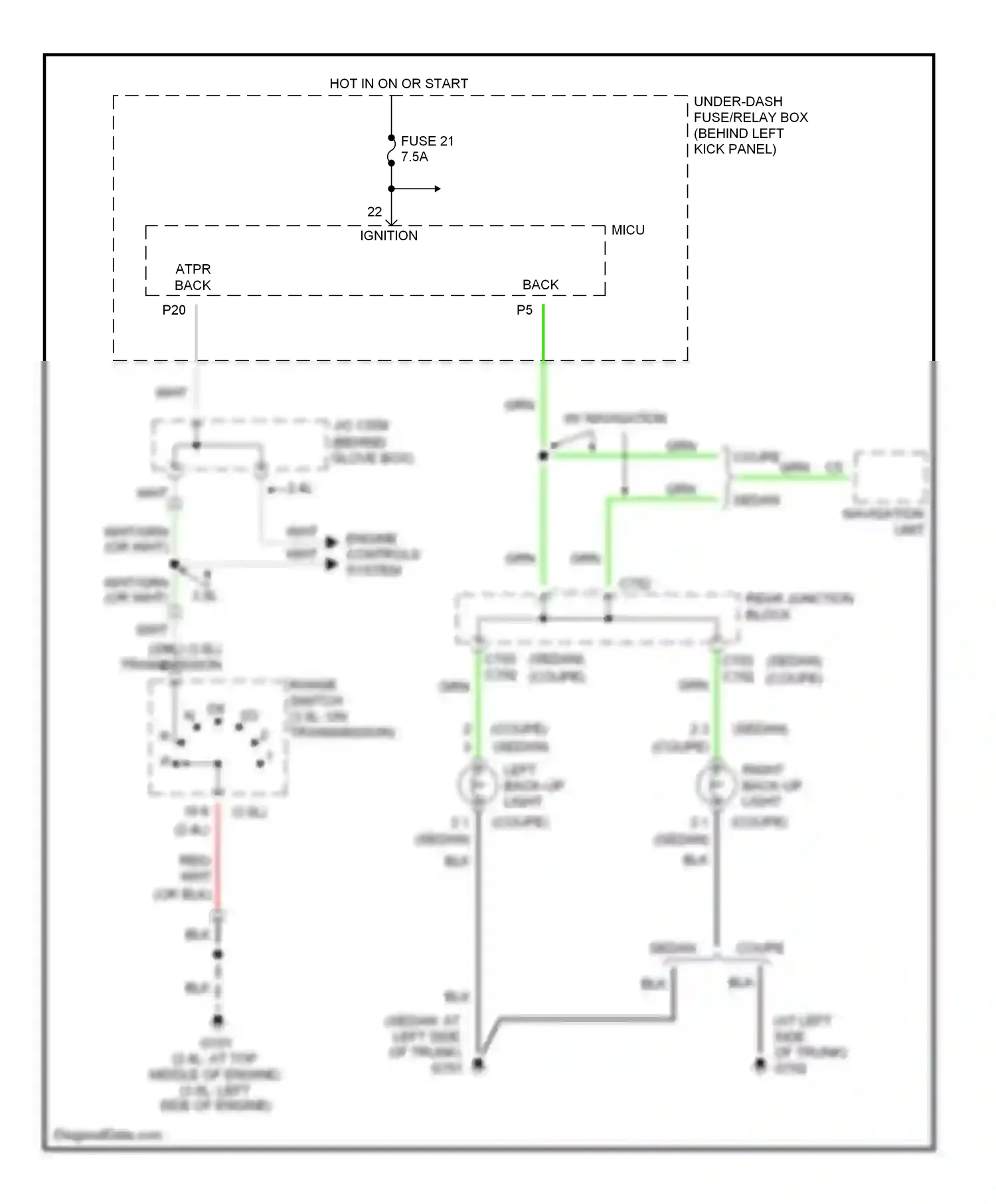 Wiring diagram left back-up light for Honda Accord VII (2002-2006) (1 of 2)