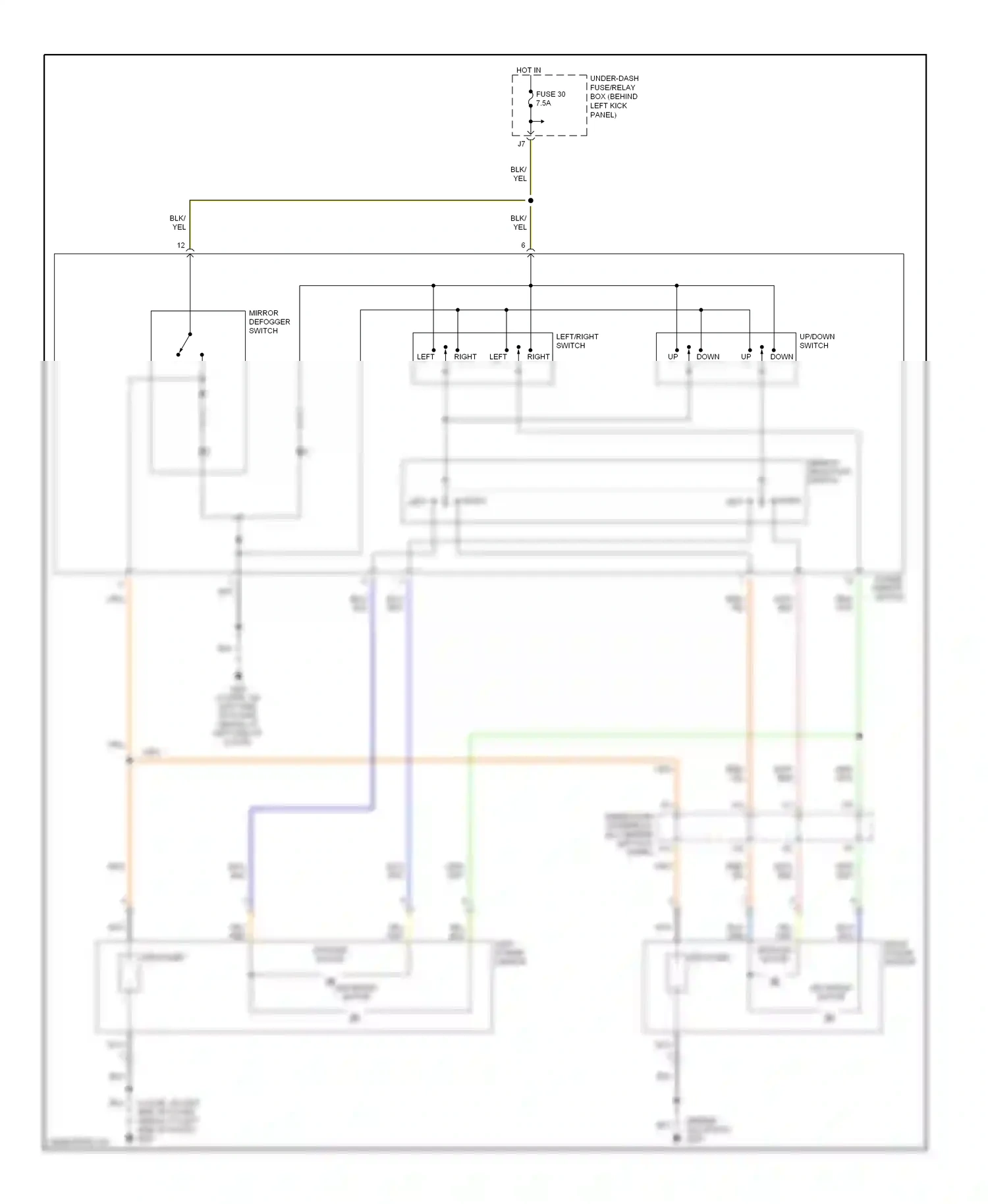 Wiring diagram mirror selection switch for Honda Accord VII (2002-2006) (1 of 2)