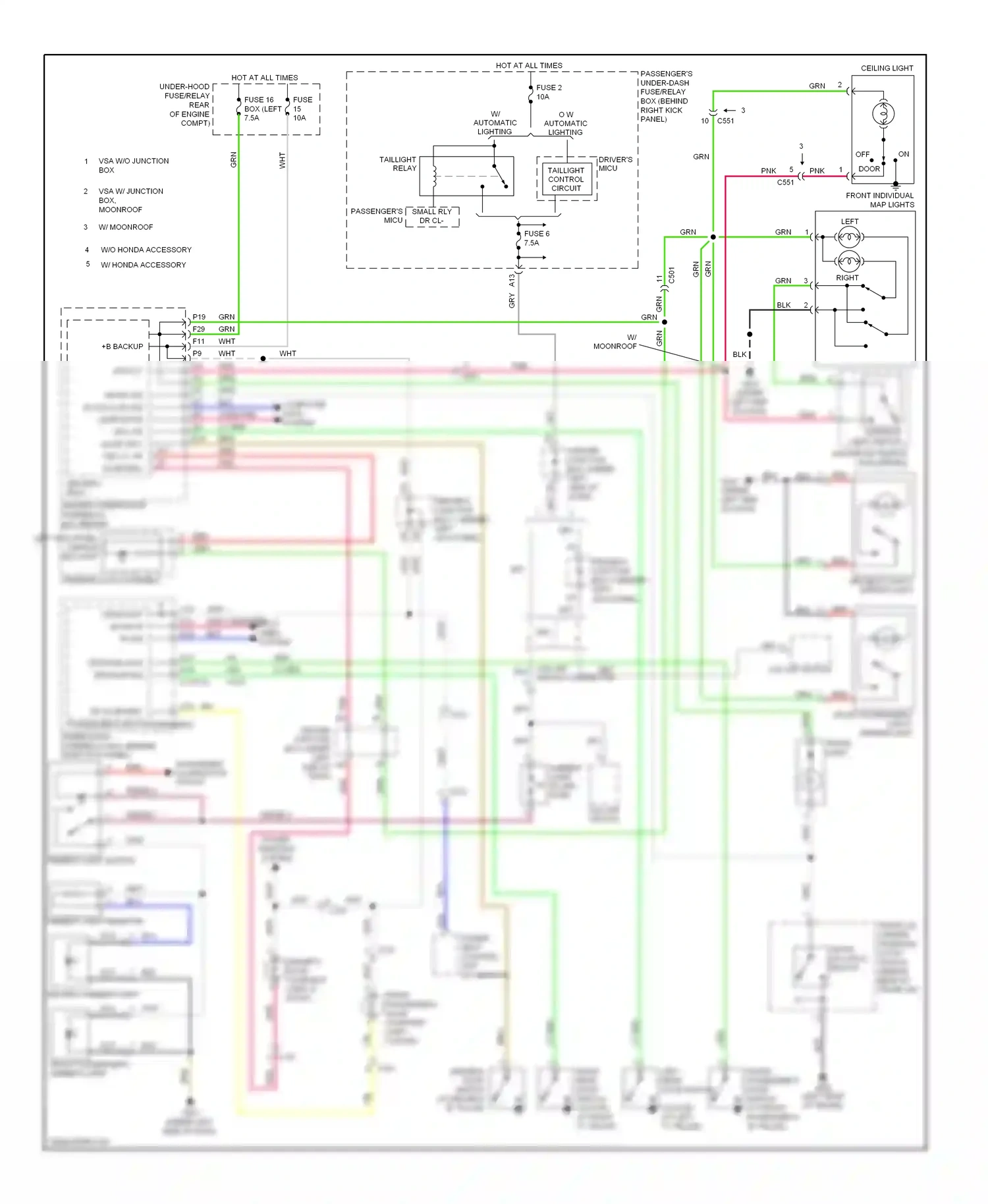 Wiring diagram interior light switch for Honda Accord VIII facelift (2011-2013) (1 of 2)
