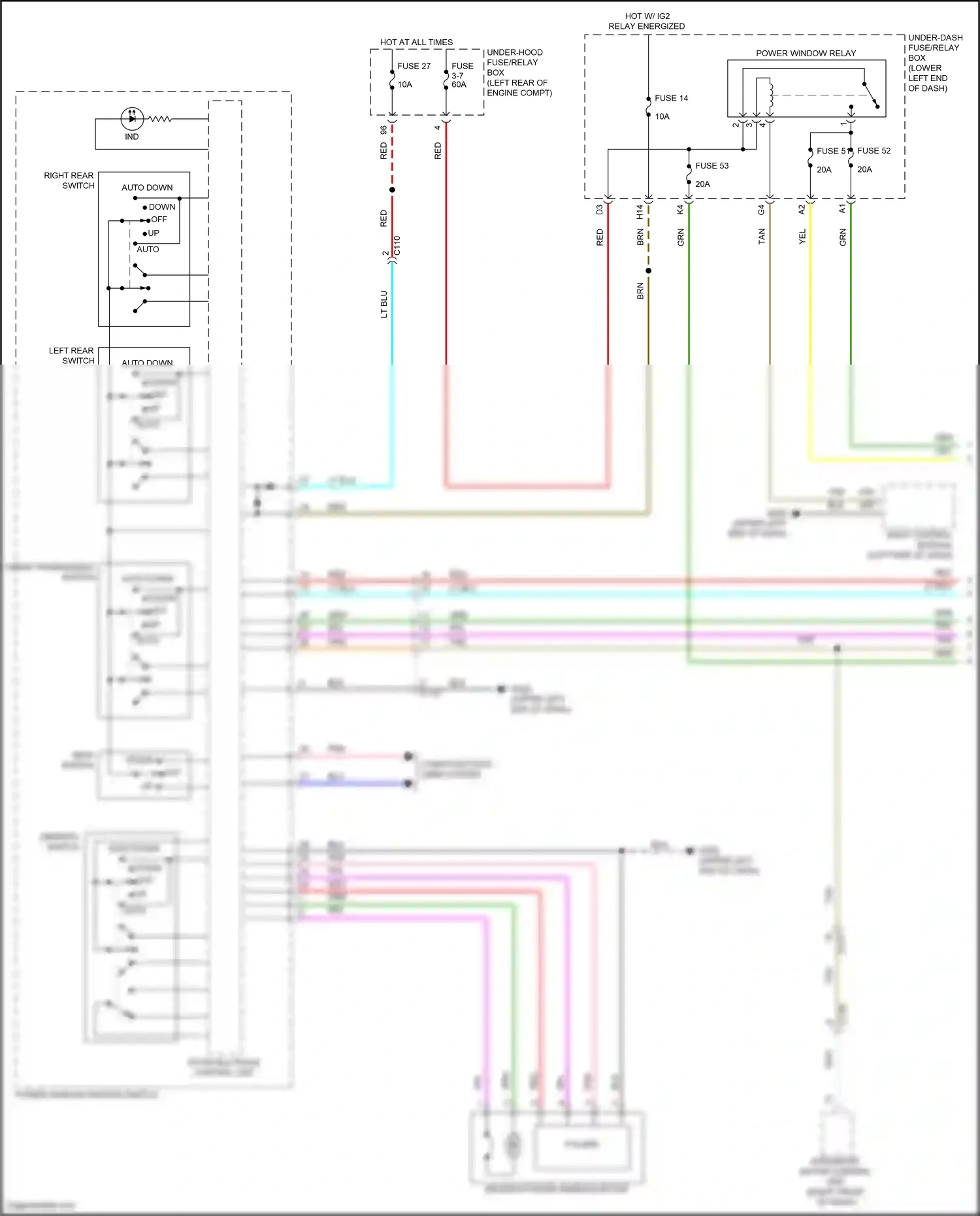 Wiring diagram left rear switch for Honda Accord X (2017-2020) (1 of 2)