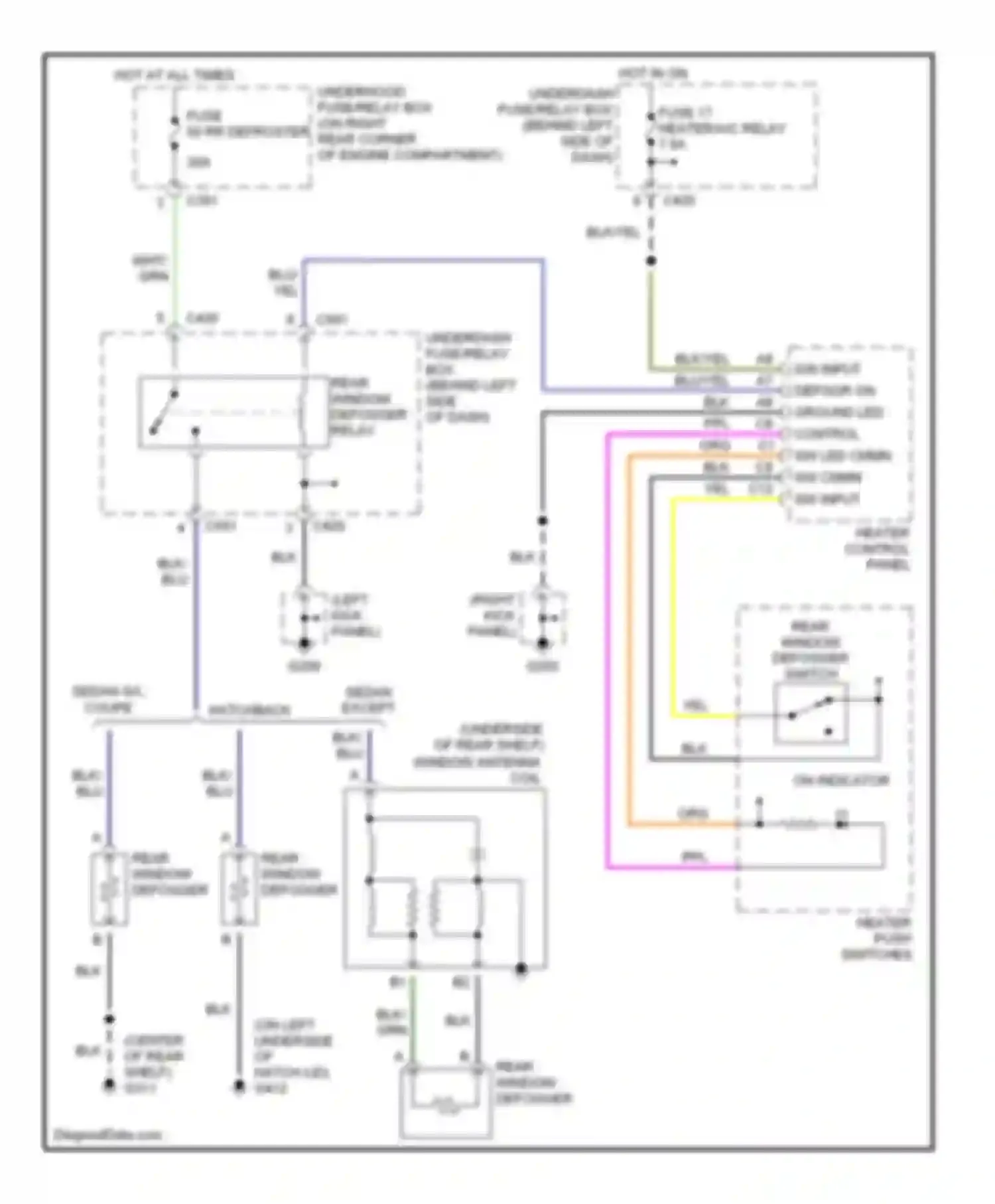 Civic Honda GA (1998-2002): Rear defogger circuit