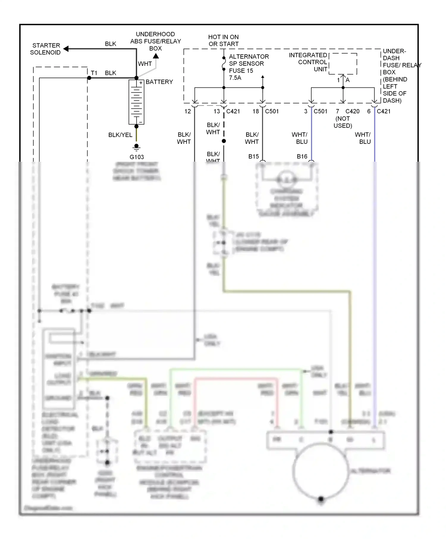 Wiring diagram charging system indicator for Honda Civic GA (1998-2002) (1 of 2)