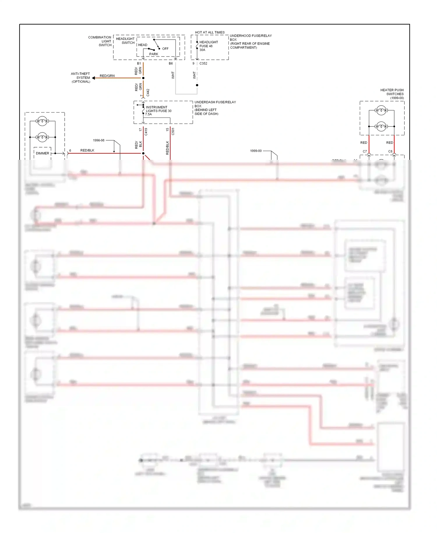 Wiring diagram combination light switch for Honda Civic GA (1998-2002) (7 of 8)