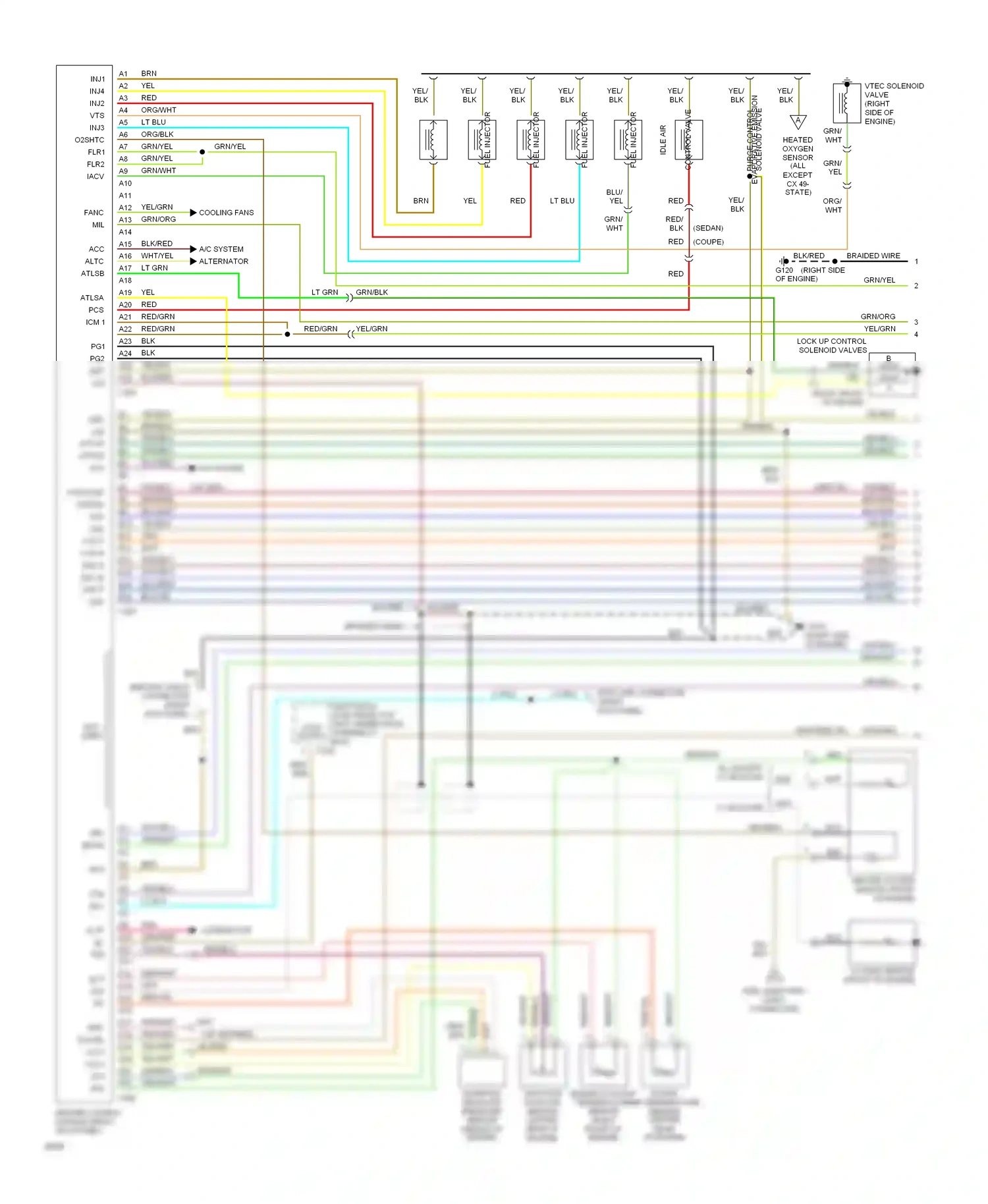 Honda Civic IV (1987-1996) engine control module (right kick panel) wiring diagram  (3 of 7)