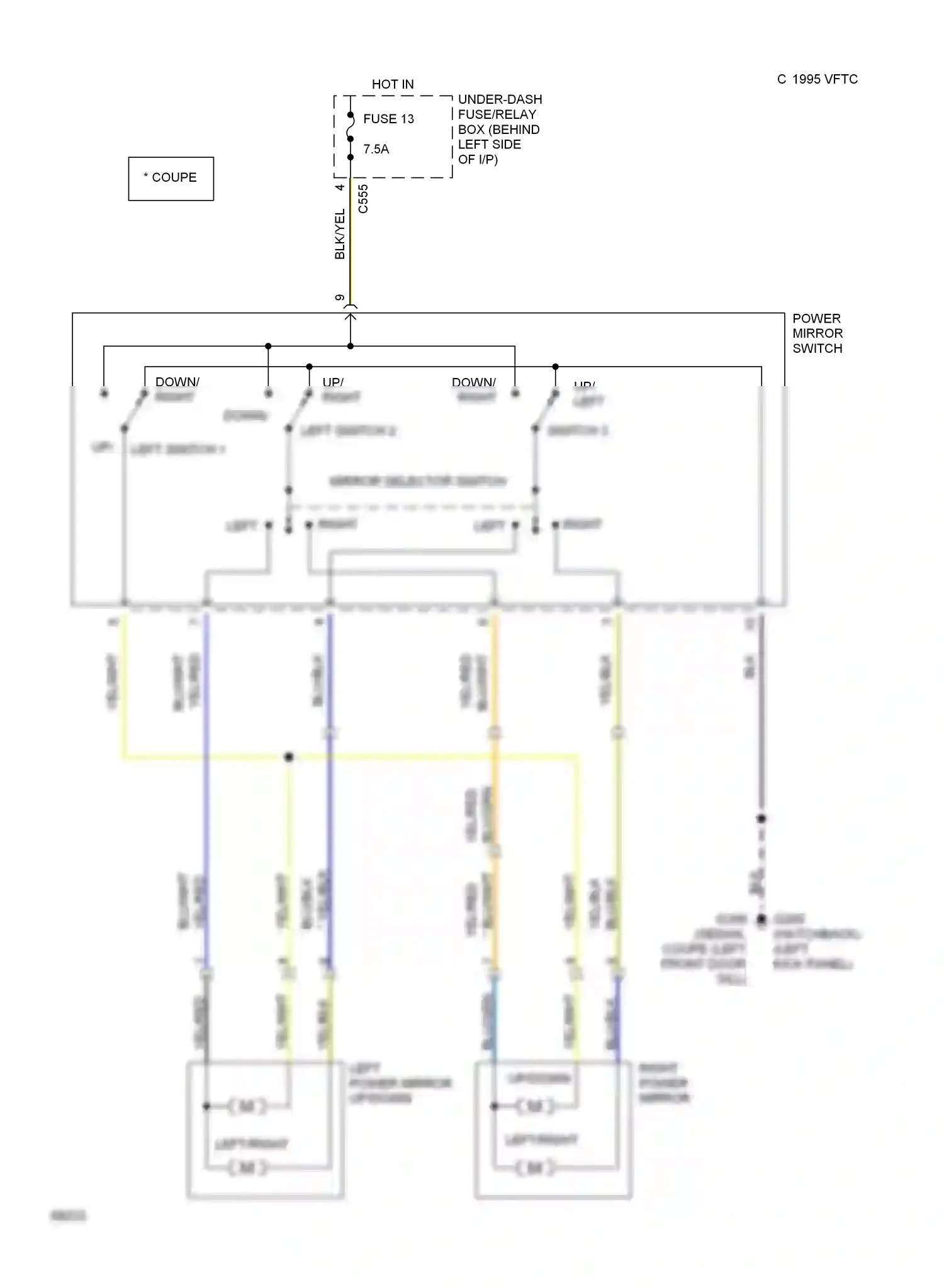 Wiring diagram power mirror switch for Honda Civic IV (1987-1996) (3 of 3)
