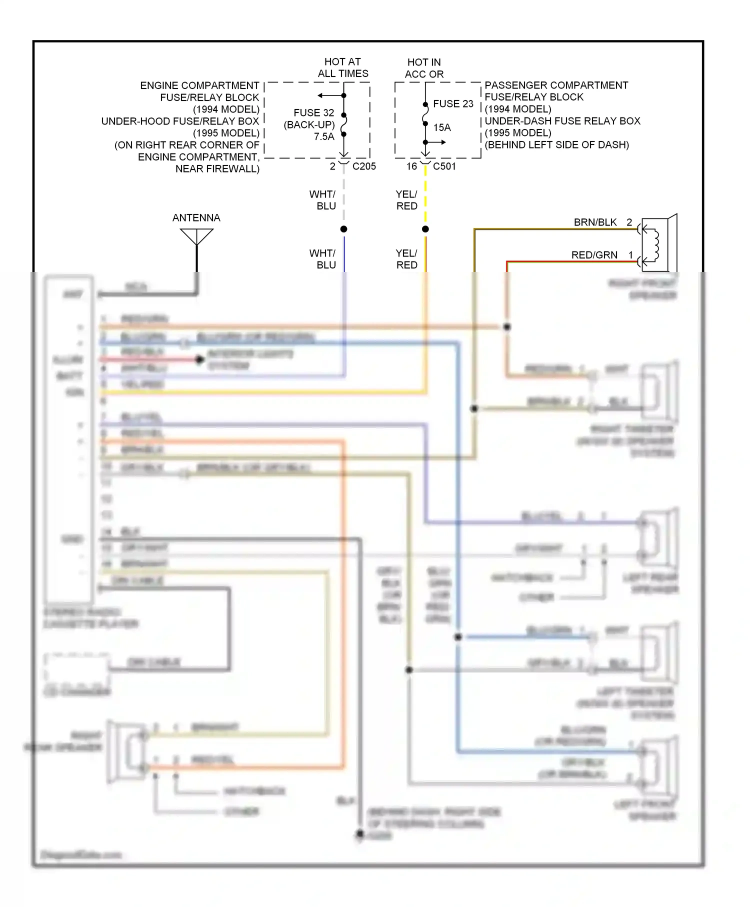 Wiring diagram right front speaker for Honda Civic IV (1987-1996) (2 of 2)