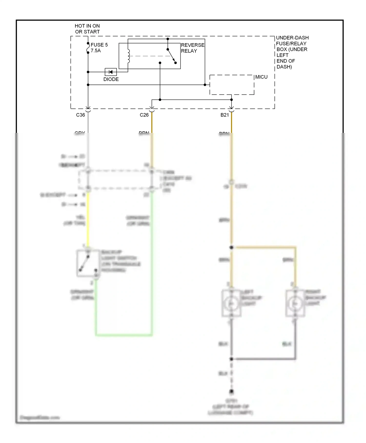Wiring diagram left backup light for Honda Civic IX facelift (2013-2016) (3 of 3)