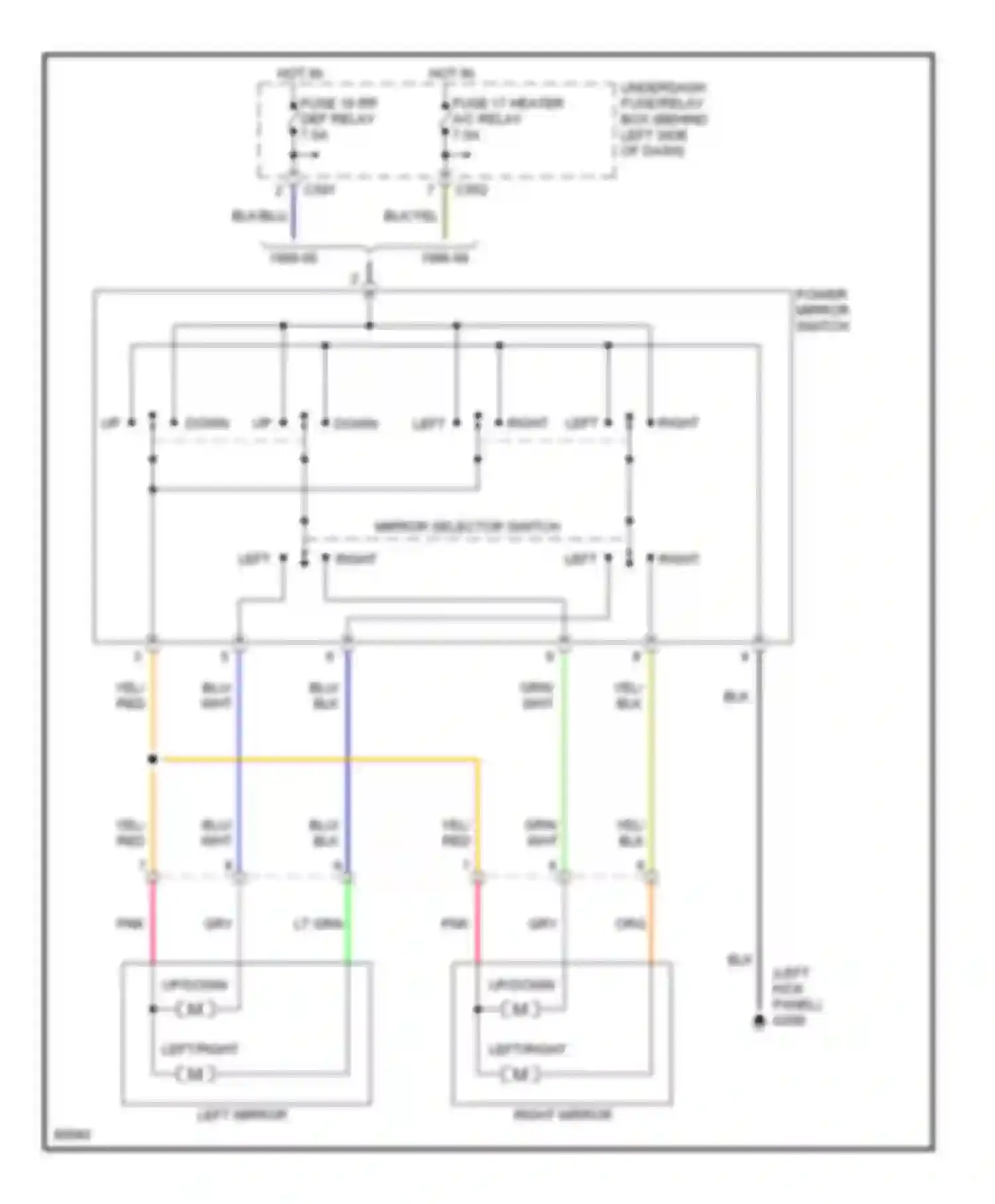 Civic Honda VI (1995-2002): Power mirror circuit, without defogger