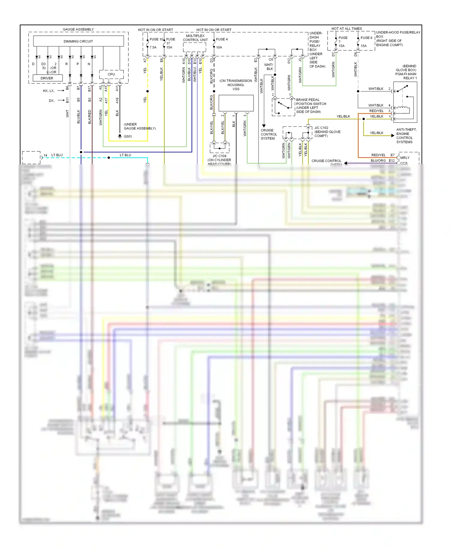 Wiring diagram anti-theft, engine control systems for Honda Civic VII facelift (2003-2006) (1 of 1)