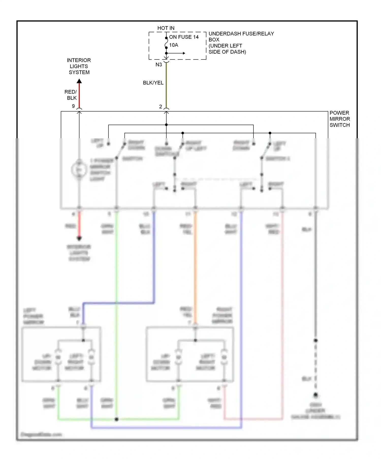 Wiring diagram switch 1 power mirror switch light for Honda Civic VII facelift (2003-2006) (1 of 1)