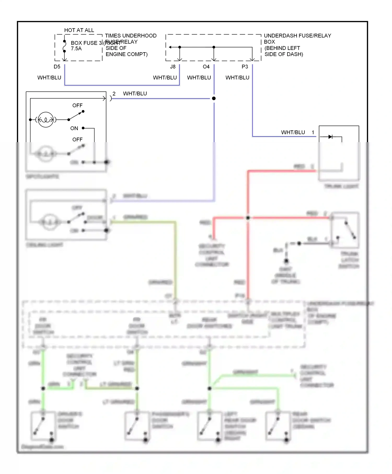 Wiring diagram ceiling light for Honda Civic VII (2000-2003) (1 of 1)