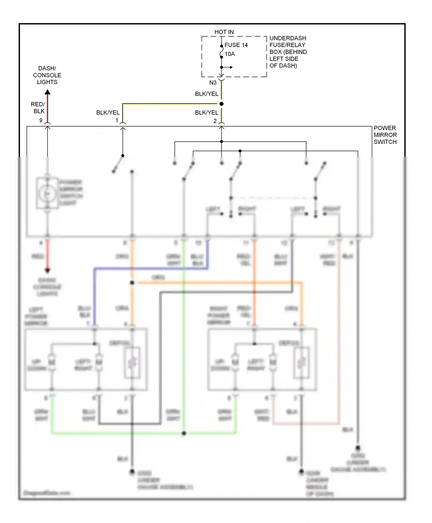 Wiring diagram left power mirror for Honda Civic VII (2000-2003) (1 of 2)