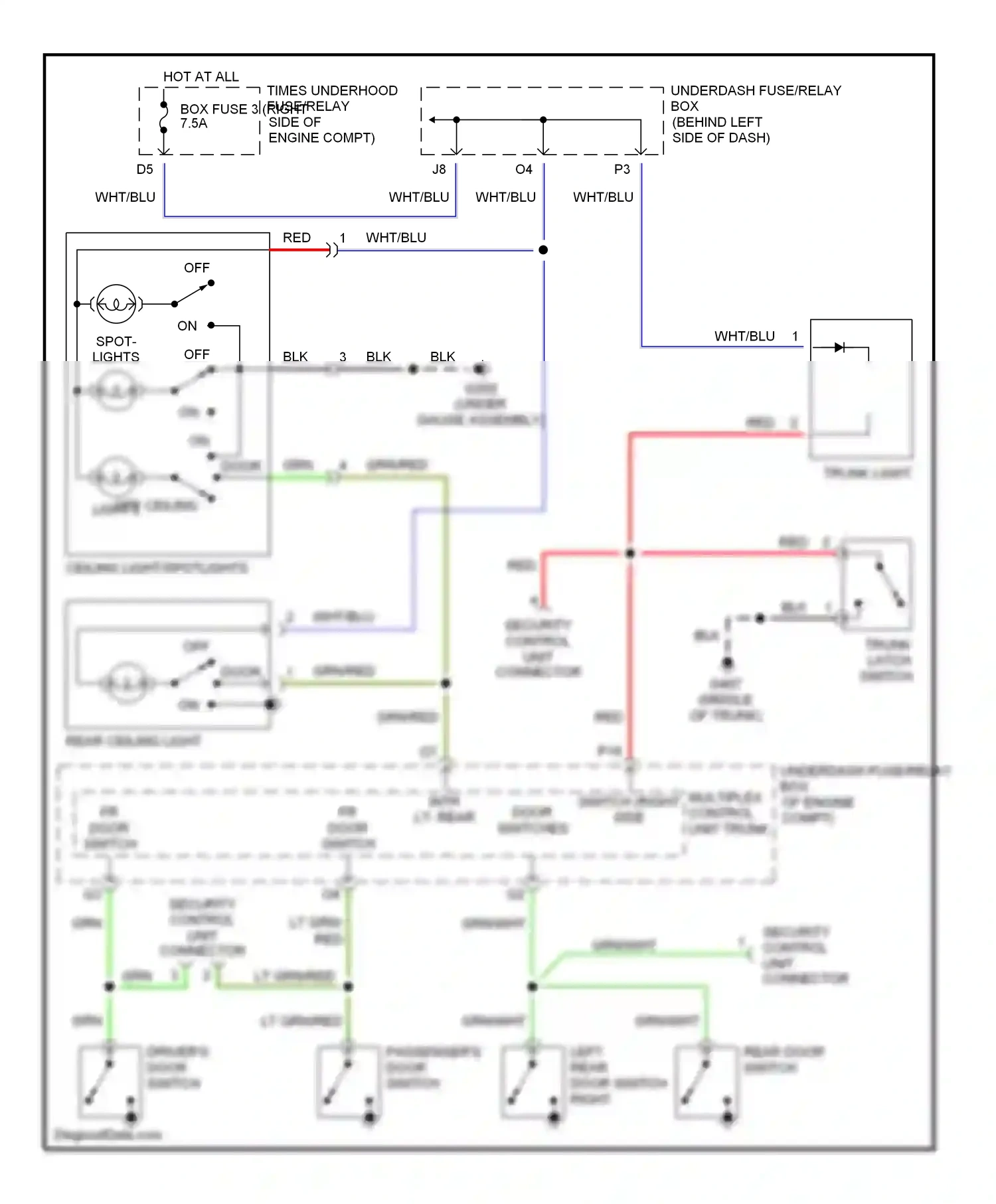 Wiring diagram passenger's door switch for Honda Civic VII (2000-2003) (2 of 4)