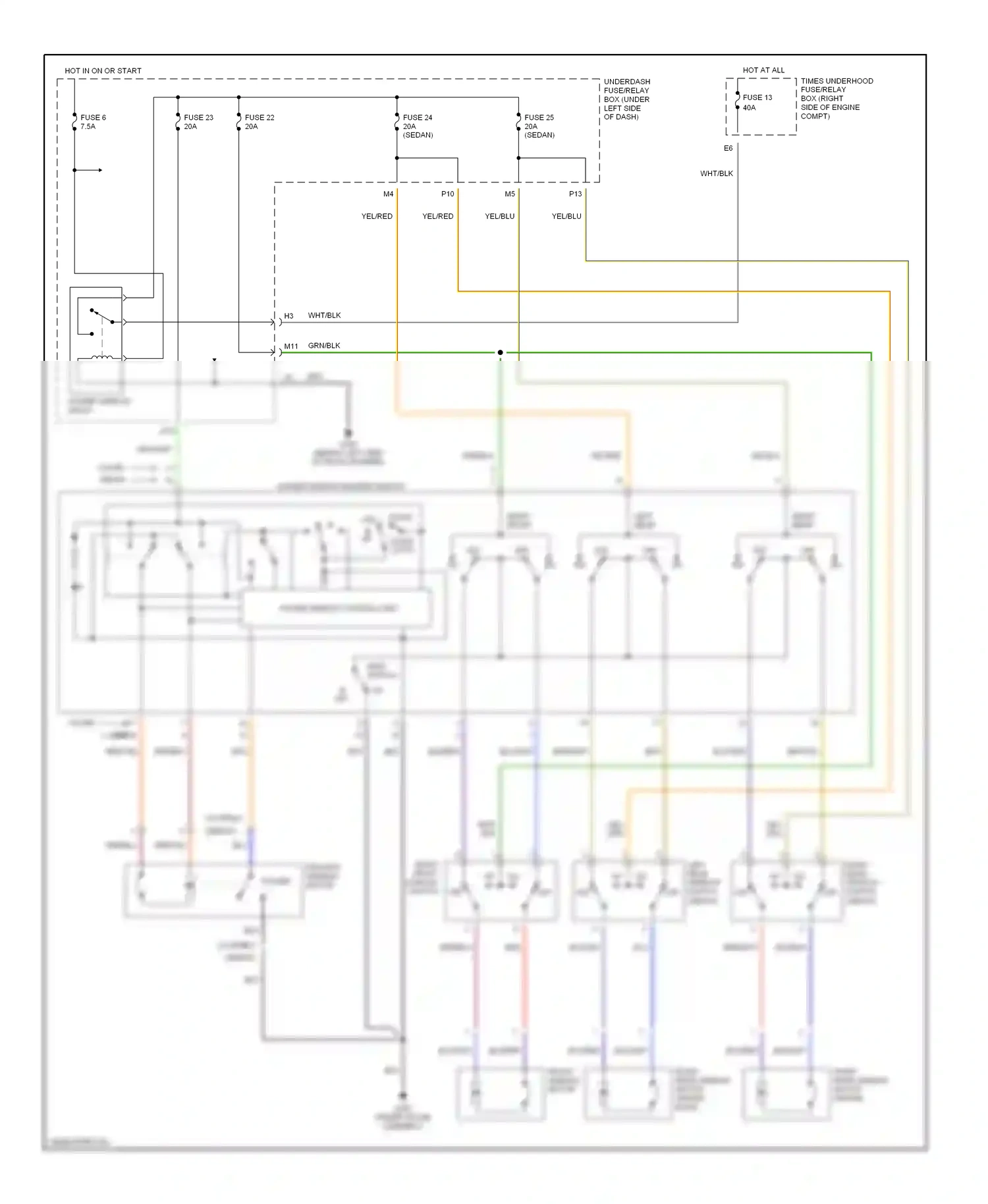Wiring diagram right front window switch driver's window motor for Honda Civic VII (2000-2003) (1 of 1)
