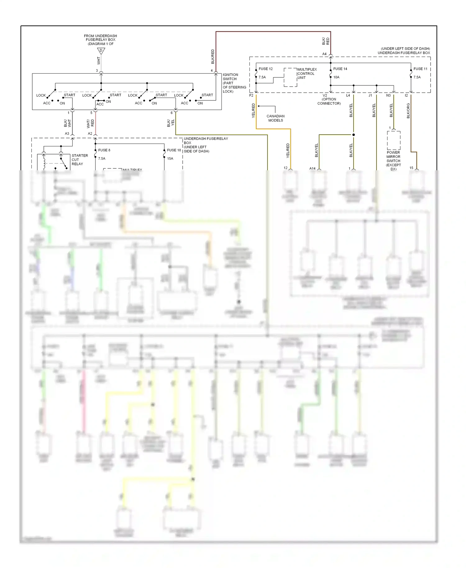 Wiring diagram shift lock solenoid for Honda Civic VII (2000-2003) (1 of 2)