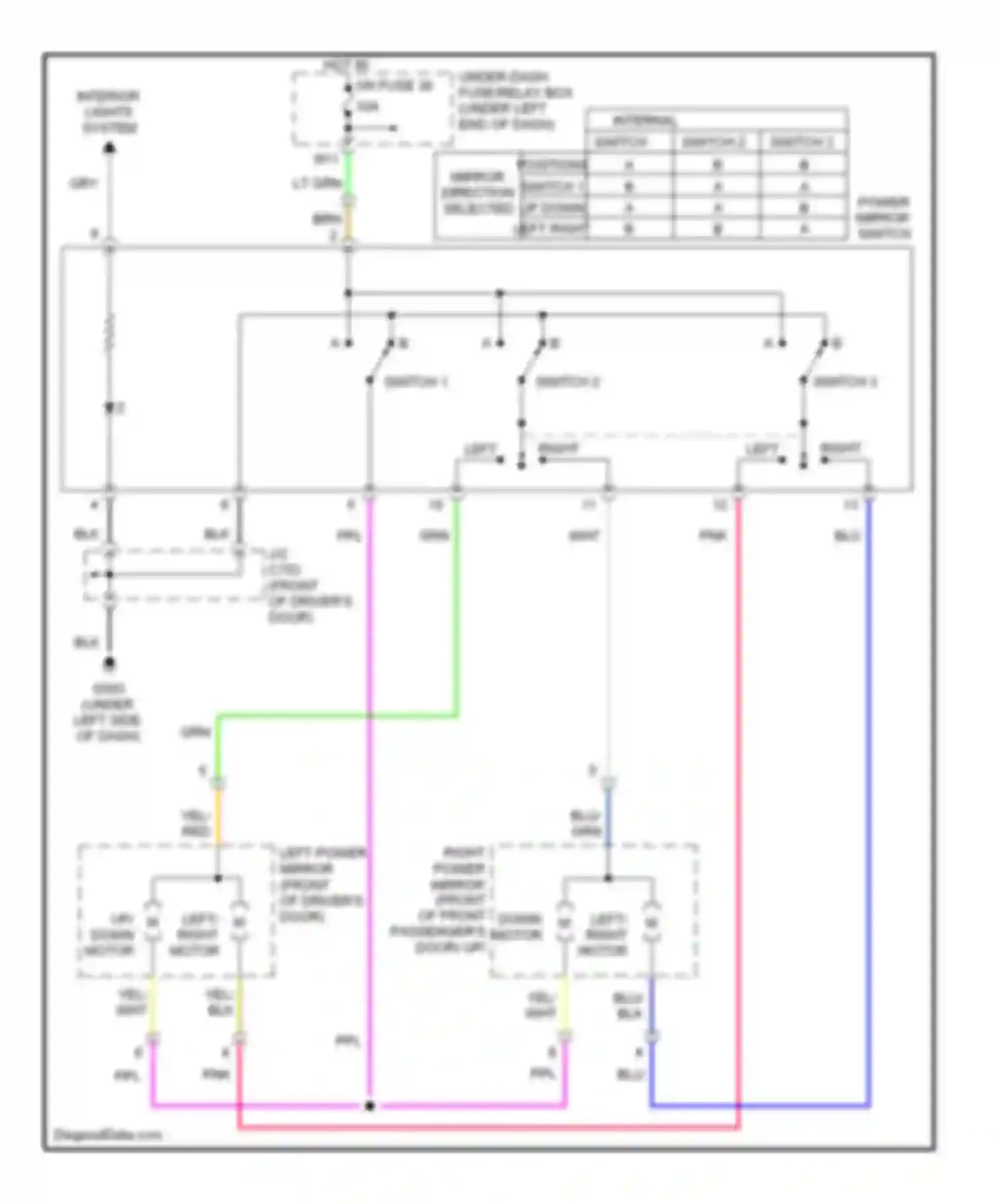 Wiring diagram internal switch positions switch 1 up down left right for Honda Civic VIII facelift (2008-2011) (2 of 3)