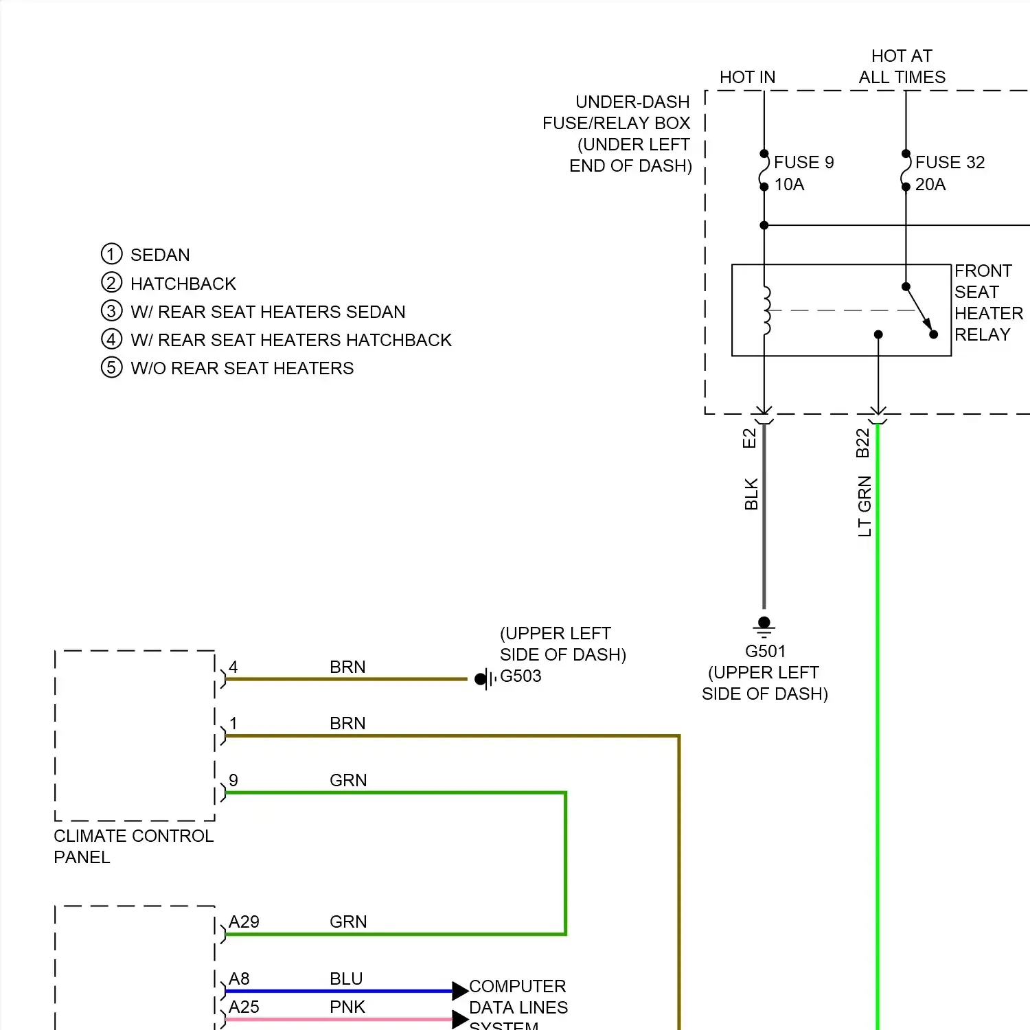 demo - Heated seats circuit, hatchback (1 of 2) Heated seats circuit, hatchback (1 of 2)