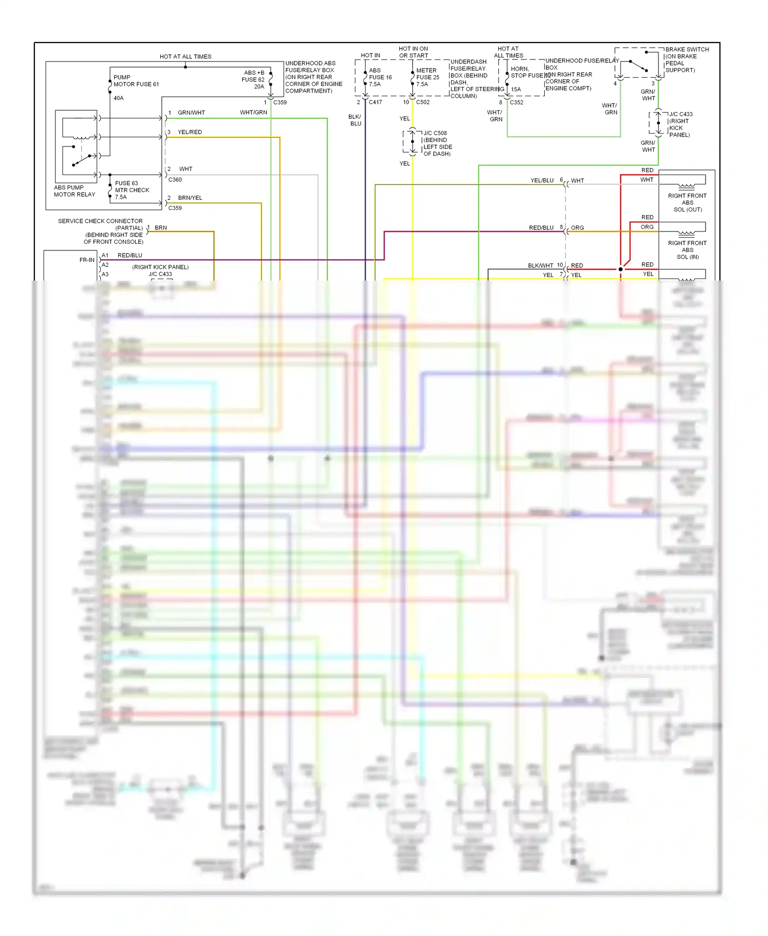 Wiring diagram abs indicator circuit for Honda CR-V I facelift (1999-2001) (1 of 2)