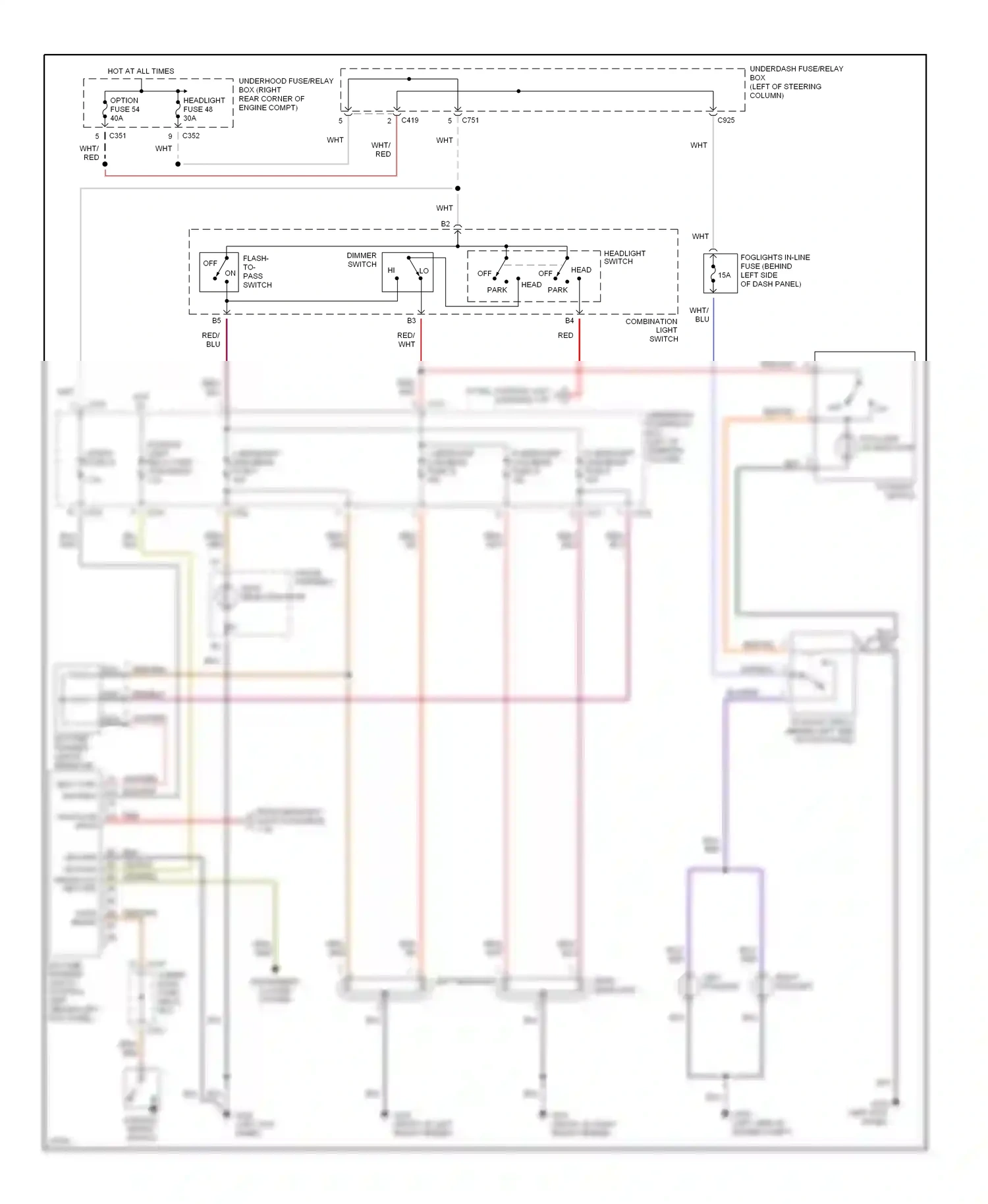 Wiring diagram combination light switch for Honda CR-V I facelift (1999-2001) (3 of 6)