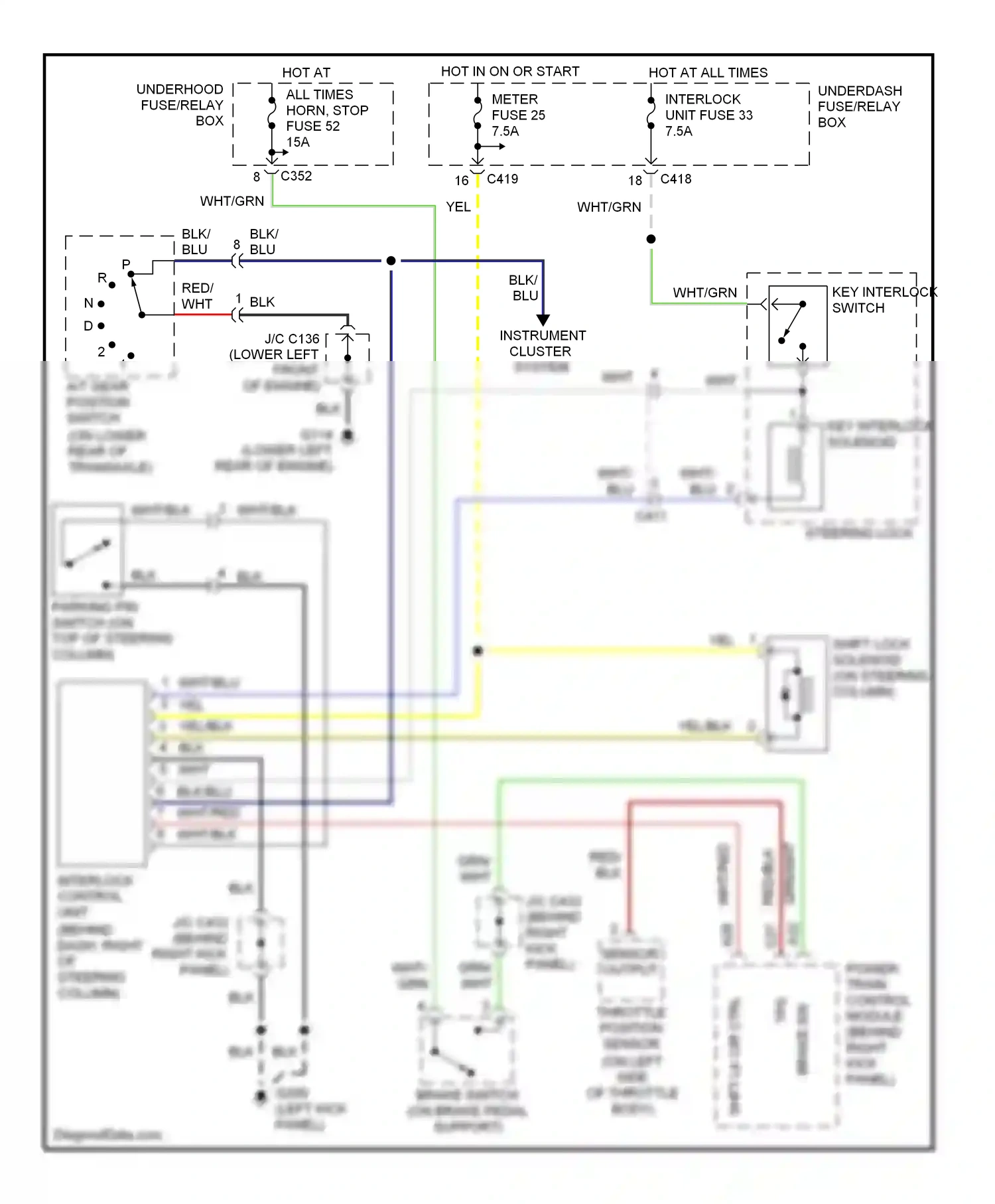 Wiring diagram key interlock switch for Honda CR-V I facelift (1999-2001) (2 of 2)