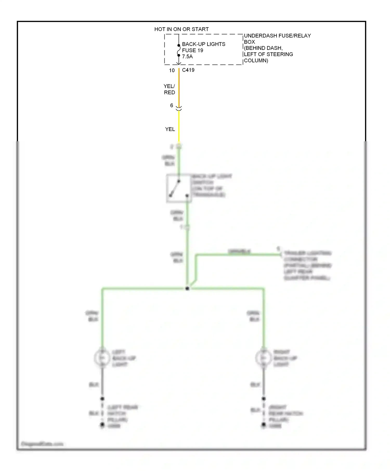 Wiring diagram left back-up light for Honda CR-V I facelift (1999-2001) (2 of 3)