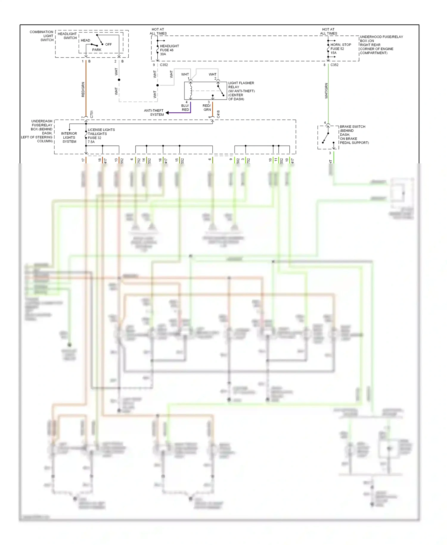 Wiring diagram left front parking light for Honda CR-V I facelift (1999-2001) (1 of 2)