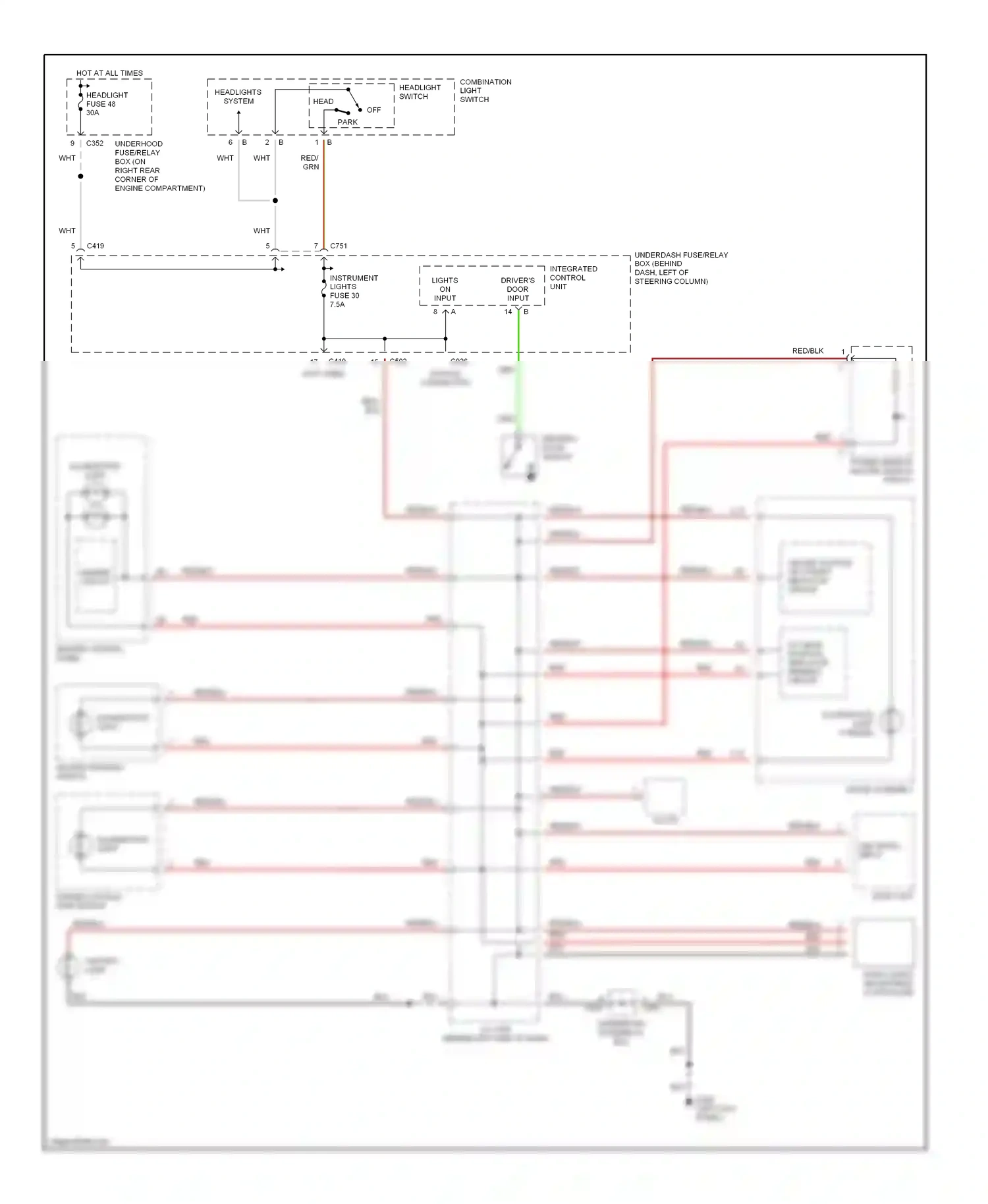 Wiring diagram lights on input for Honda CR-V I facelift (1999-2001) (2 of 3)