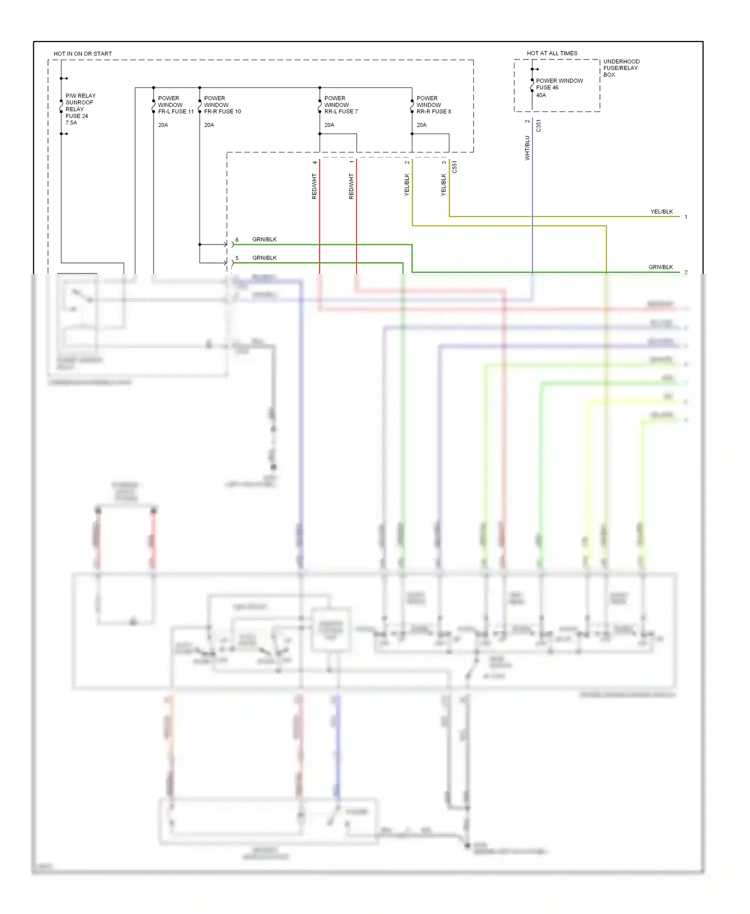 Wiring diagram power window master switch for Honda CR-V I facelift (1999-2001) (3 of 3)
