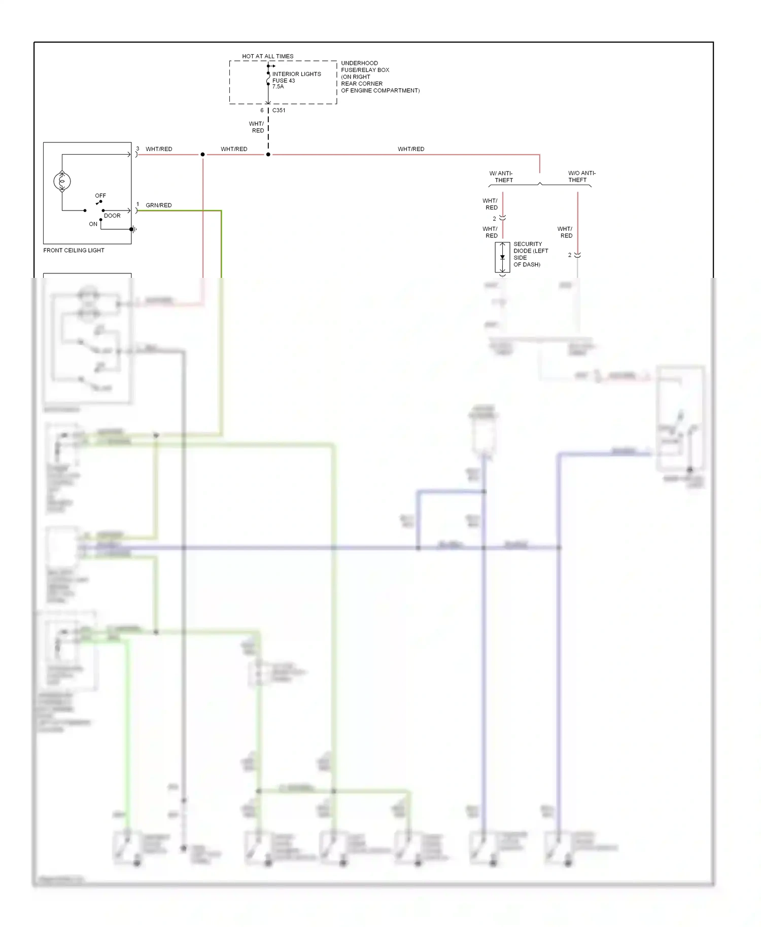 Wiring diagram rear ceiling light for Honda CR-V I facelift (1999-2001) (1 of 1)