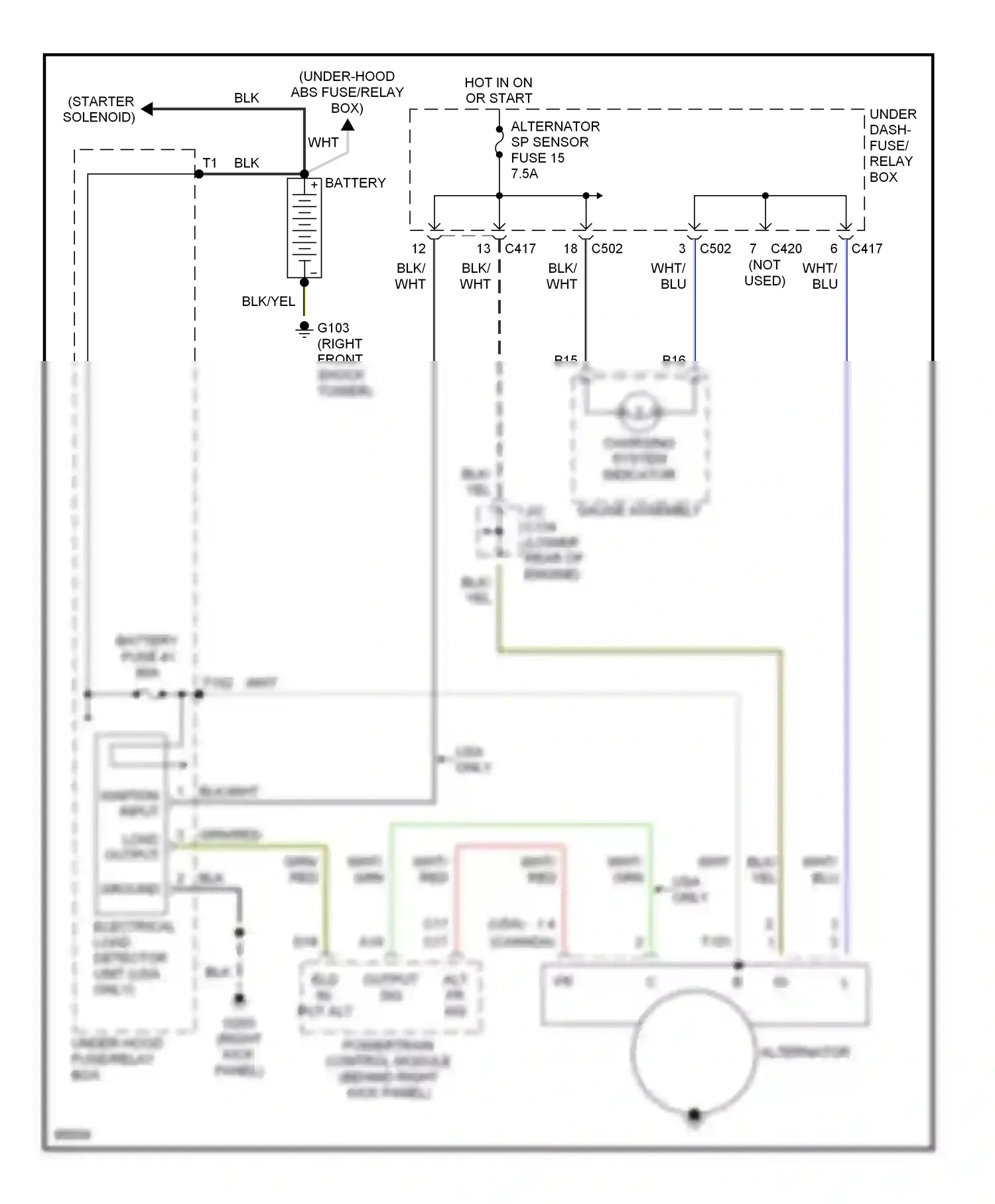 Wiring diagram charging system indicator for Honda CR-V I (1995-1999) (1 of 2)