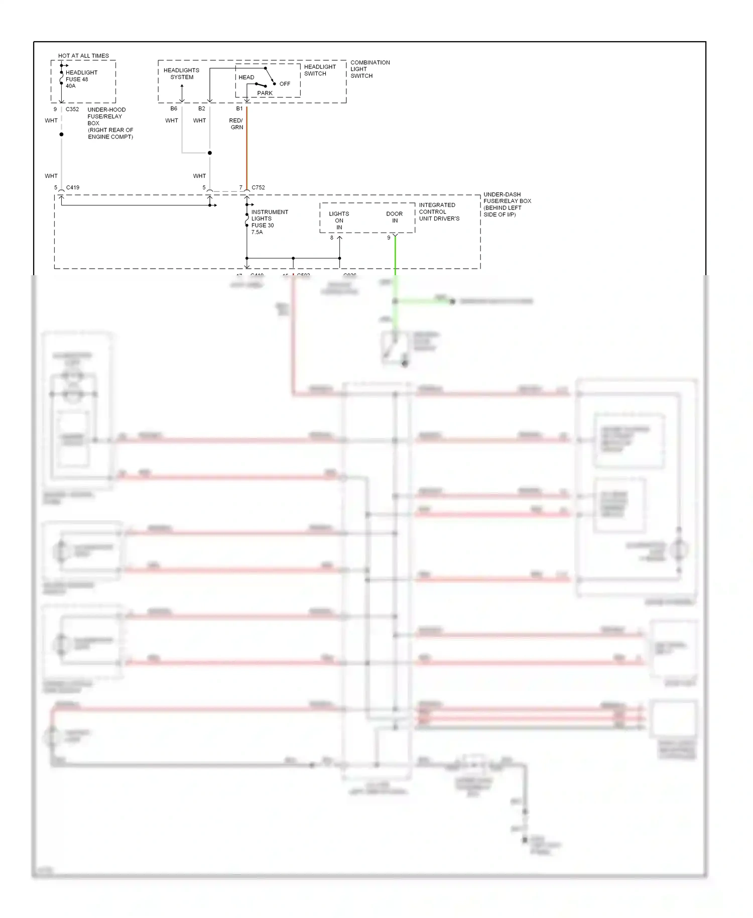 Wiring diagram hazard warning switch for Honda CR-V I (1995-1999) (2 of 4)