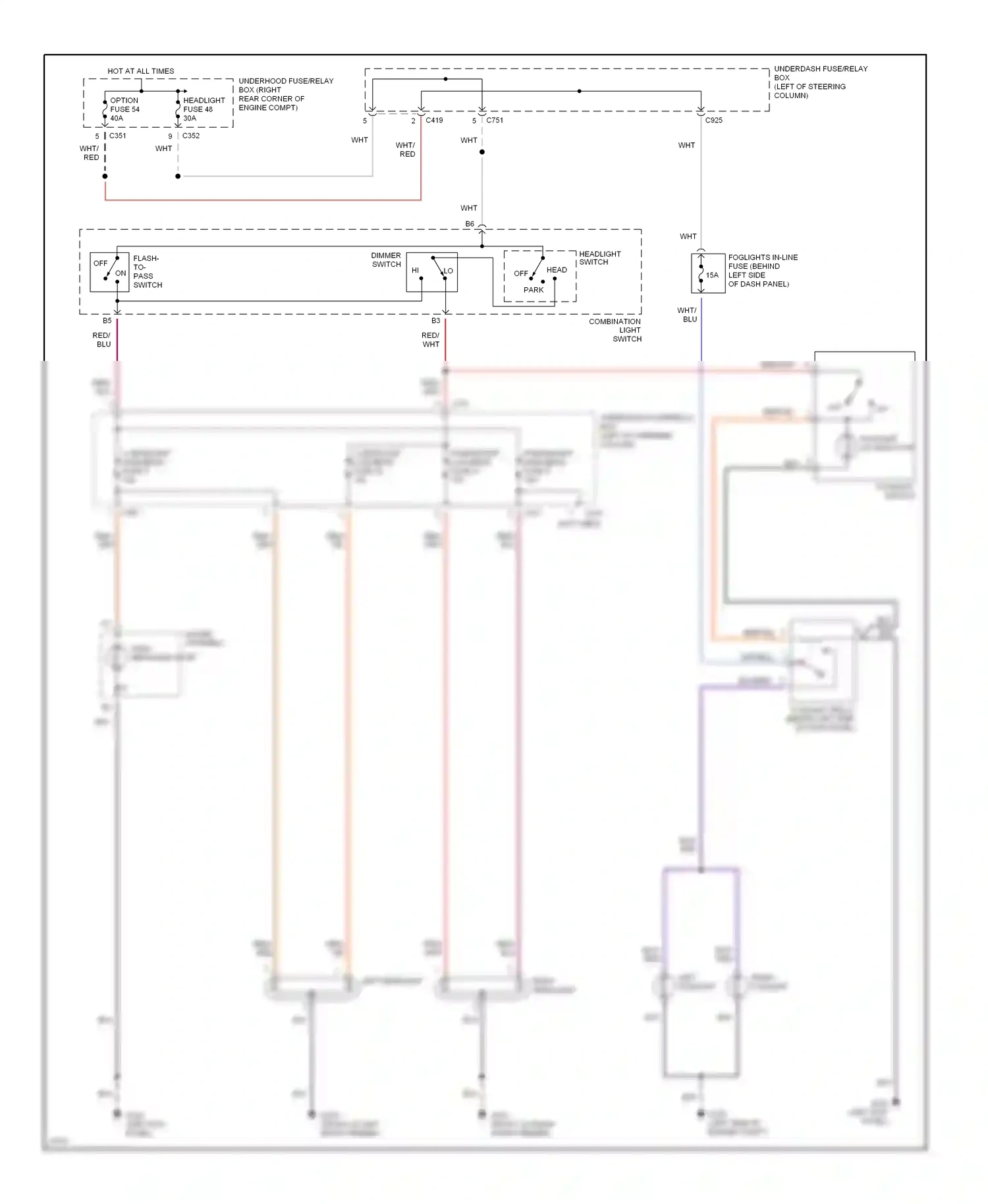 Wiring diagram headlight switch for Honda CR-V I (1995-1999) (2 of 3)
