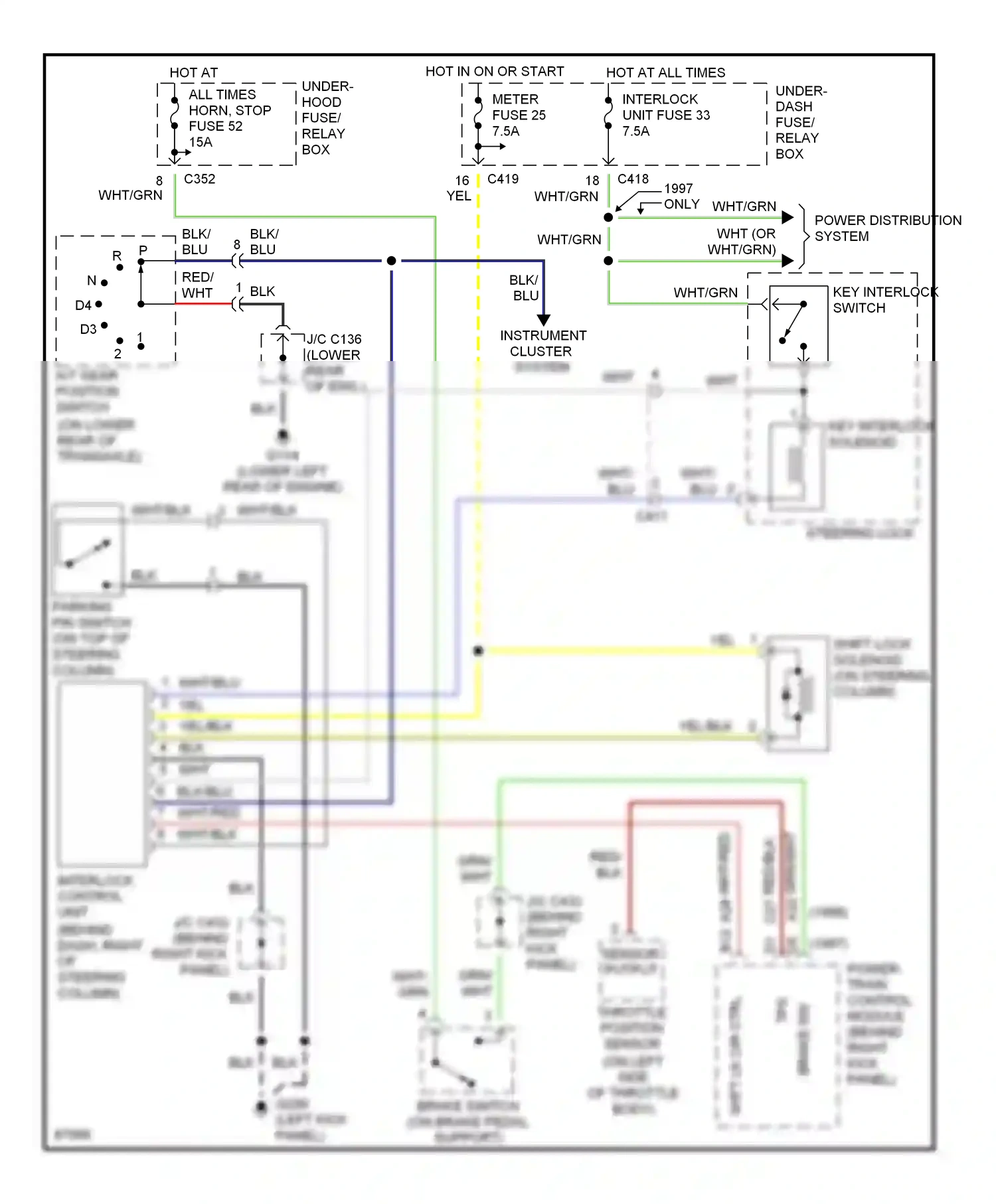 Wiring diagram key interlock switch for Honda CR-V I (1995-1999) (2 of 2)