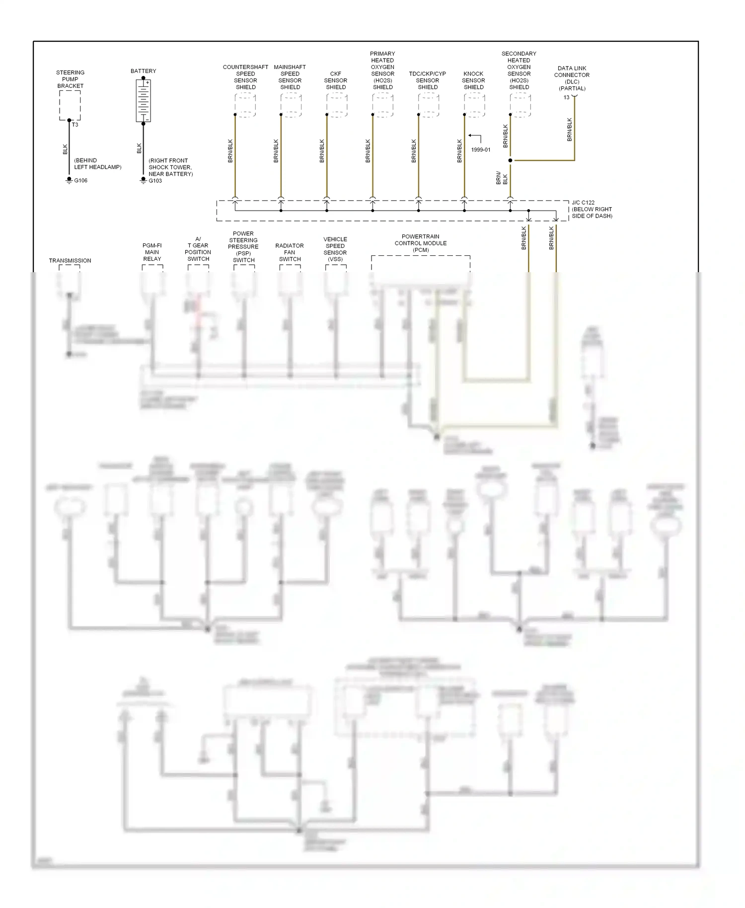 Wiring diagram secondary heated oxygen sensor for Honda CR-V I (1995-1999) (1 of 2)