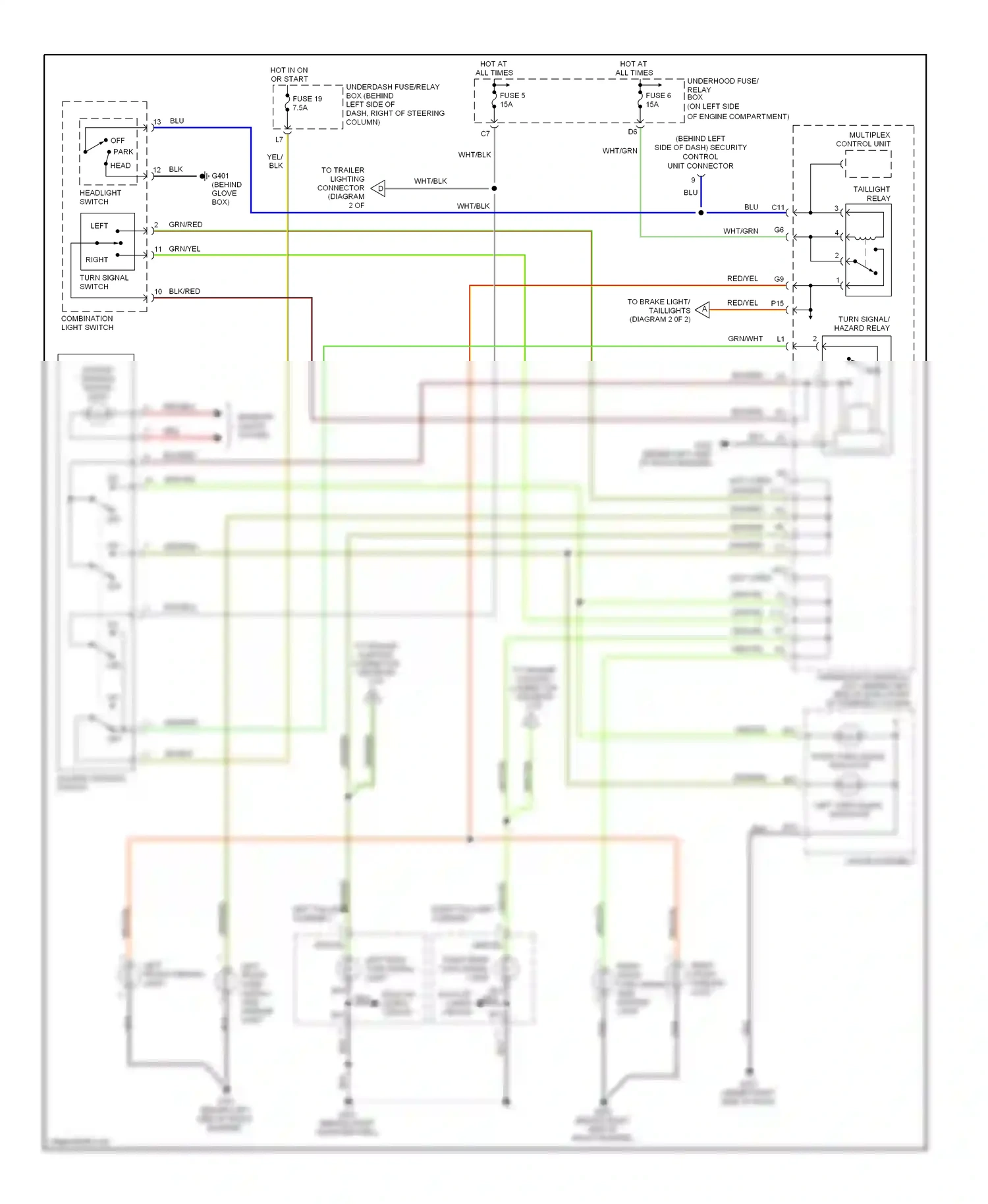 Wiring diagram combination light switch for Honda CR-V II facelift (2004-2006) (2 of 7)