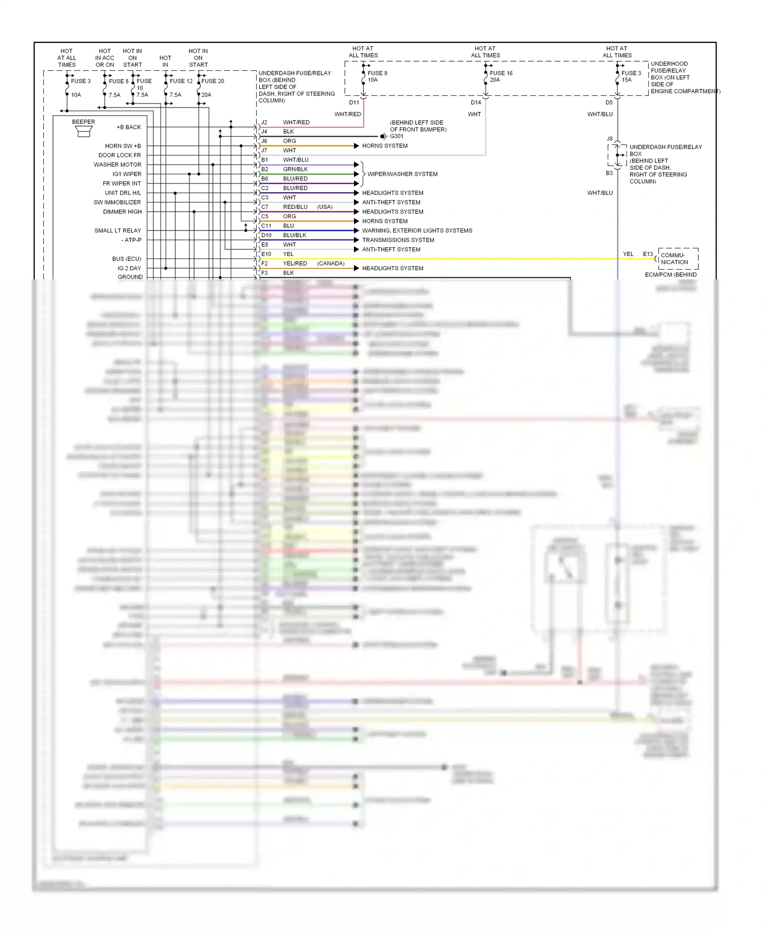 Wiring diagram headlights system for Honda CR-V II facelift (2004-2006) (1 of 2)