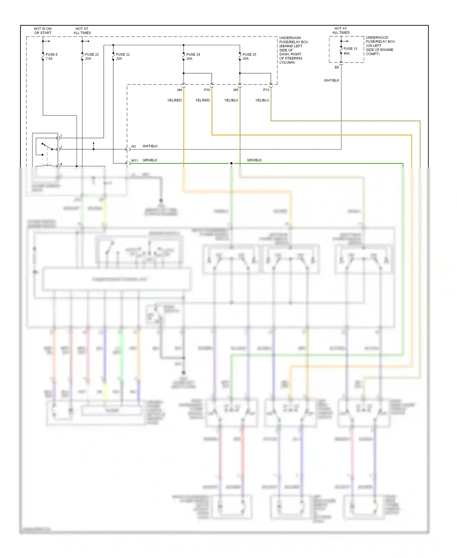 Wiring diagram power window control unit for Honda CR-V II facelift (2004-2006) (1 of 1)