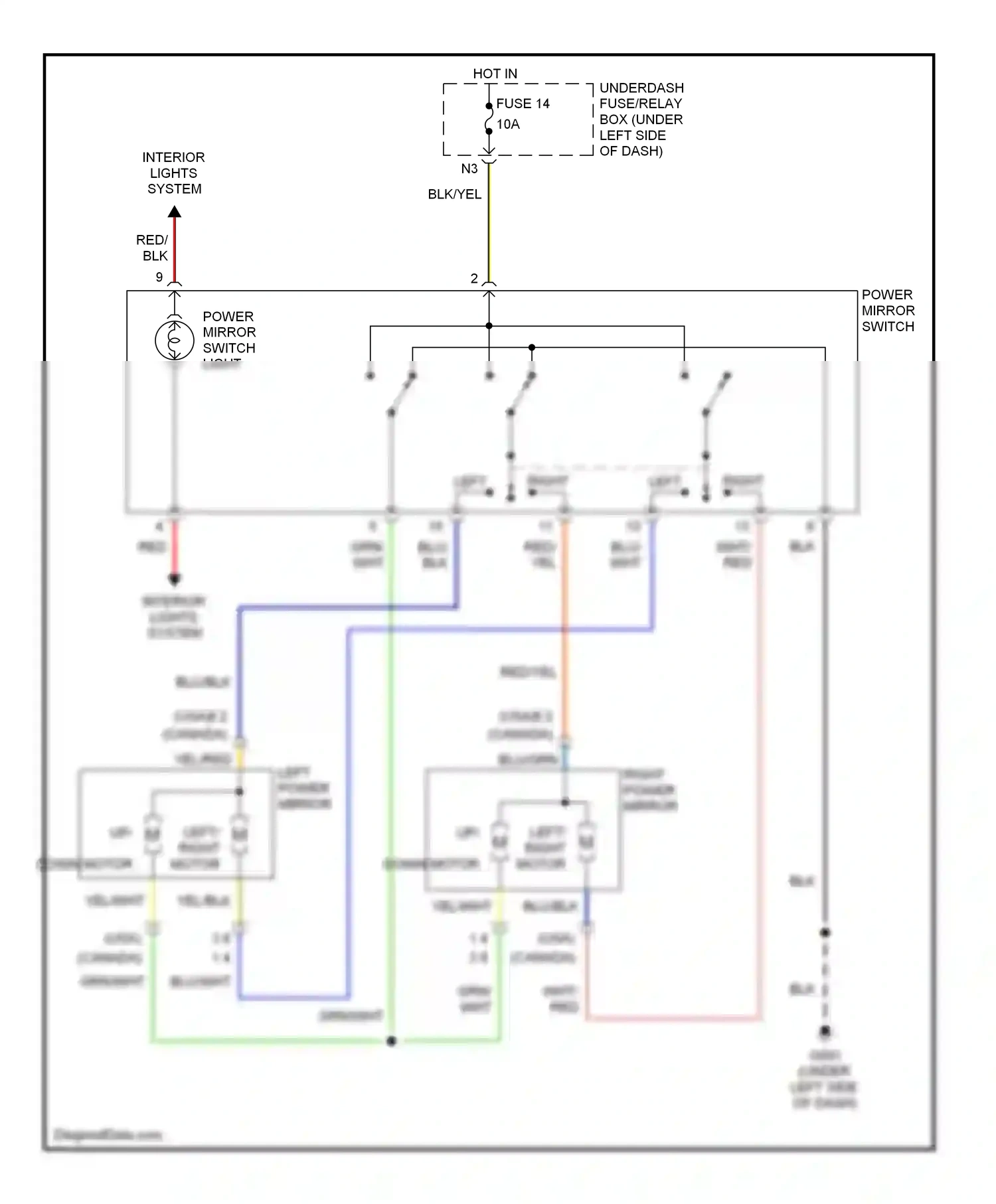 Wiring diagram left power mirror for Honda CR-V II (2001-2004) (4 of 4)