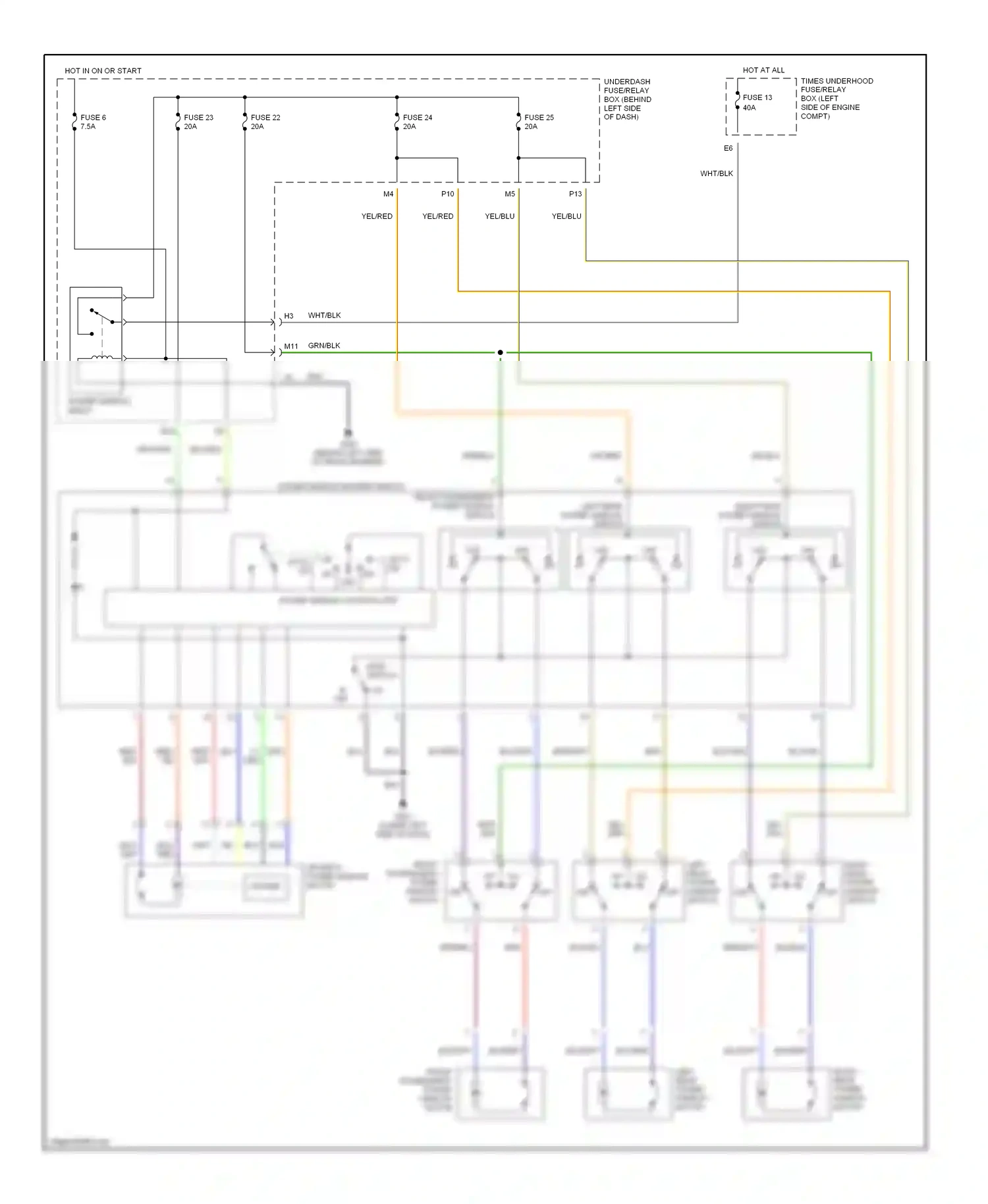 Wiring diagram left rear power window switch for Honda CR-V II (2001-2004) (2 of 2)