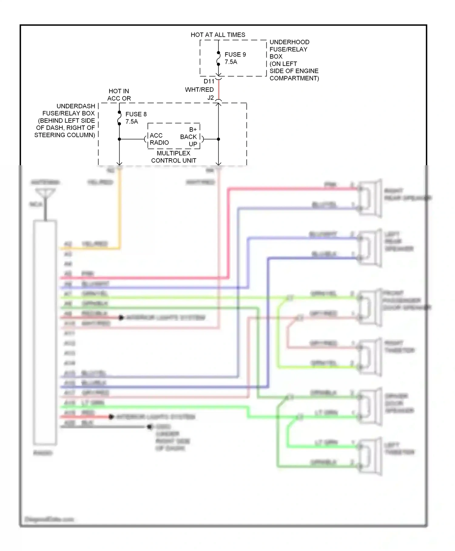 Wiring diagram left tweeter for Honda CR-V II (2001-2004) (1 of 2)