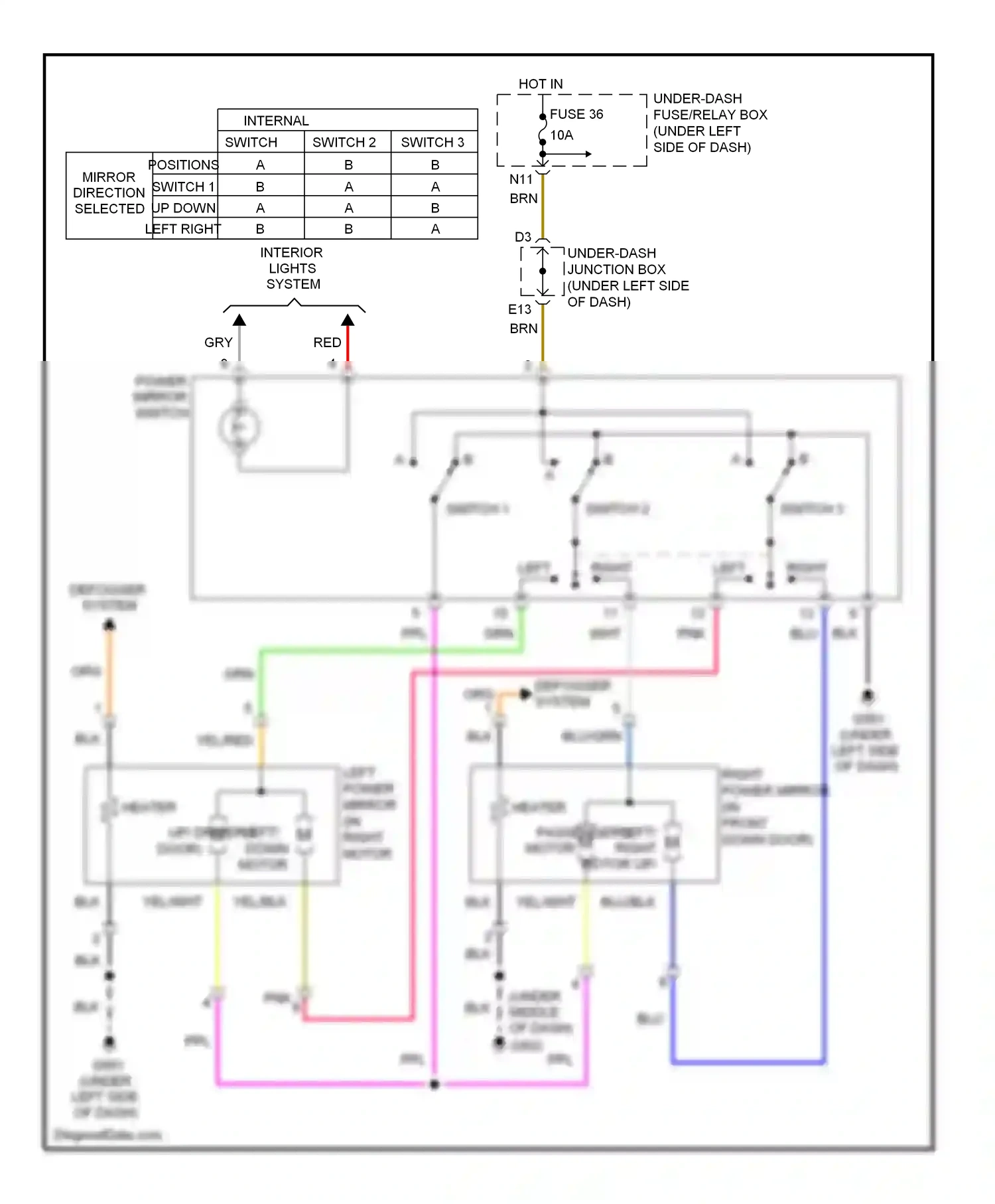 Wiring diagram power mirror switch for Honda CR-V III facelift (2009-2012) (3 of 3)